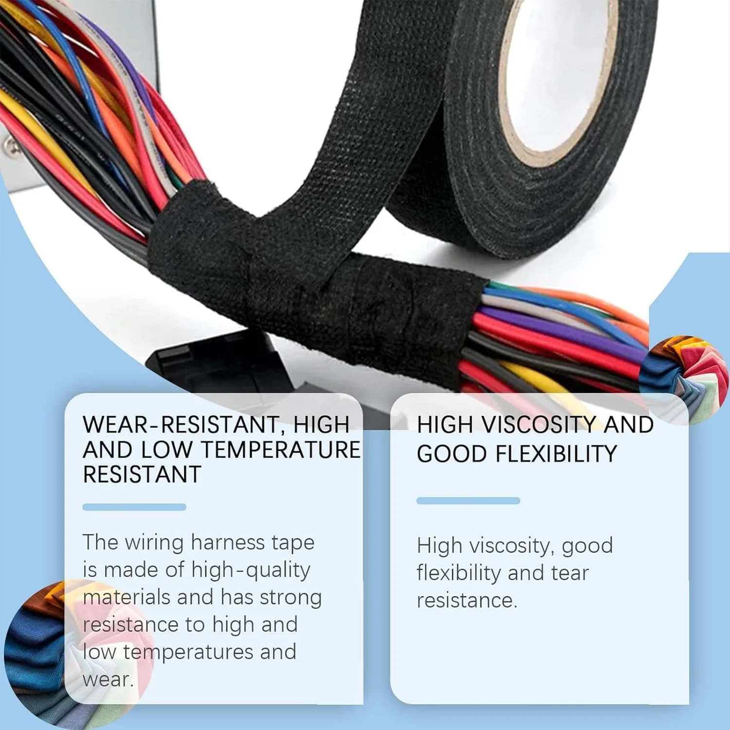 نوار سیم کشی فولادی آزونه برای خودروها، نوار پارچه ای مقاوم در برابر حرارت بالا، نوار پارچه ای سیم کشی خود چسب 15 متری مشکی برای سیم کشی برق، میرایی صدا، ضد حرارت نوار سیم کشی فولادی آزونه برای خودروها، نوار پارچه ای مقاوم در برابر حرارت بالا، نوار پارچه ای سیم کشی خود چسب 15 متری مشکی برای سیم کشی برق، میرایی صدا، ضد حرارت