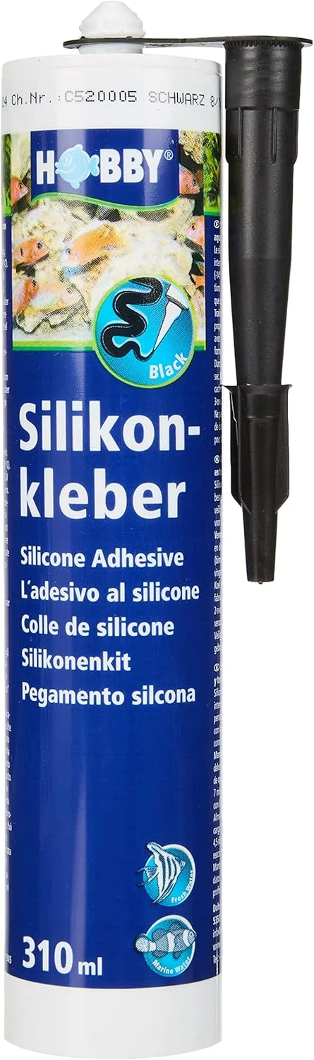 چسب سیلیکون آکواریوم HOBBY Aquaristik، کارتریج 310 میلی لیتری، سیلیکون بسیار الاستیک برای آکواریوم ها، سیلیکون مقاوم در برابر پیری و آب و هوا، چسب آکواریوم، مقاوم در برابر اشعه ماوراء بنفش و دما، مشکی