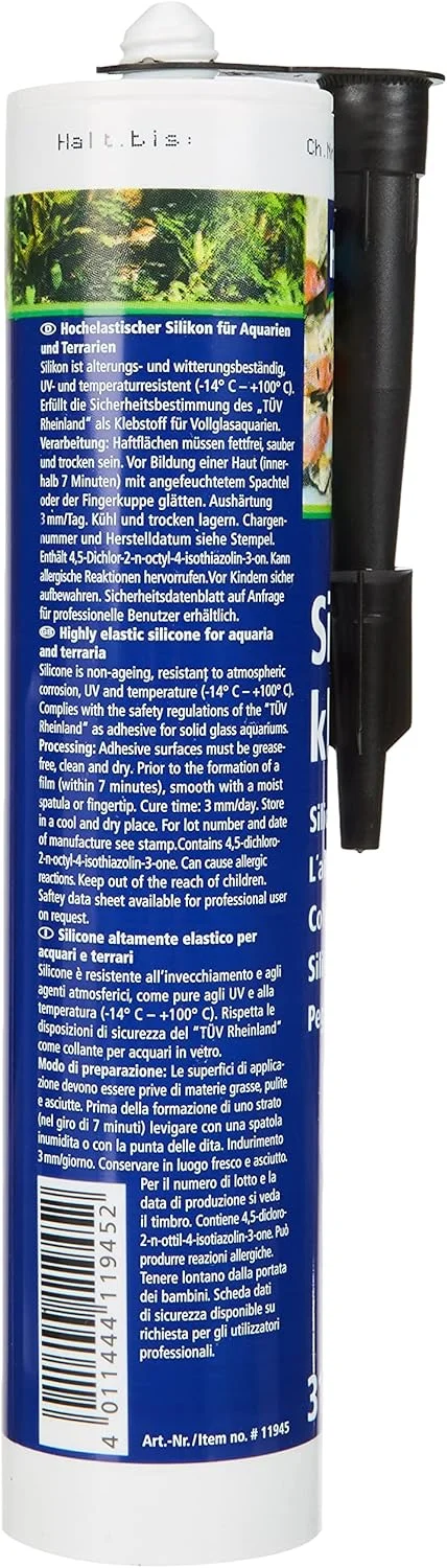 چسب سیلیکون آکواریوم HOBBY Aquaristik، کارتریج 310 میلی لیتری، سیلیکون بسیار الاستیک برای آکواریوم ها، سیلیکون مقاوم در برابر پیری و آب و هوا، چسب آکواریوم، مقاوم در برابر اشعه ماوراء بنفش و دما، مشکی