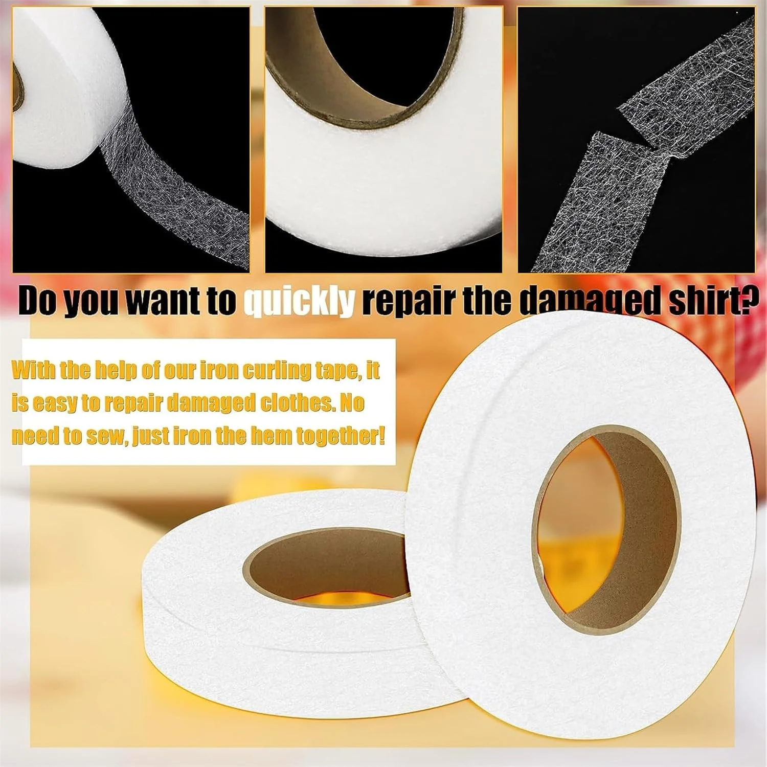 نوار پارچه ای اتویی Aputue، 2 رول، نوار لبه چسبان 2 سانتی متری، 80 یارد نوار لبه بدون دوخت، نوار چسب پارچه ای اتویی، نوار ذوب پارچه ای برای تعمیر پرده، لباس، شلوار