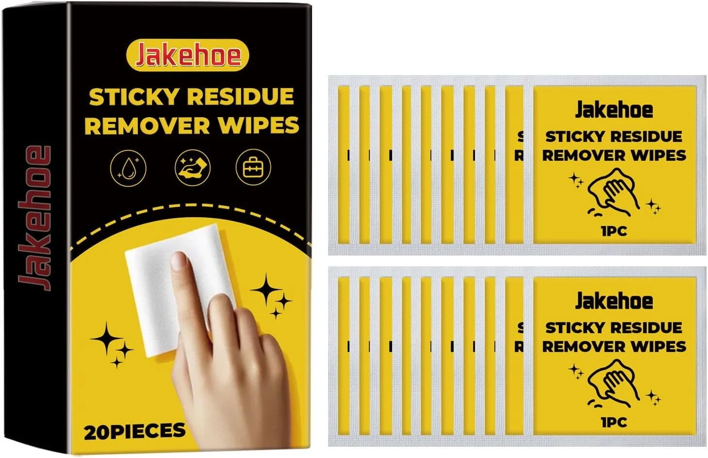 دستمال مرطوب پاک کننده چسب، 20 عدد - به طور ایمن بقایای چسب را پاک می کند، به سرعت برچسب ها، استیکرهای ماشین، مداد شمعی، صمغ درخت، آدامس، نوار چسب، ماژیک، چسب و برگردان ها را پاک می کند.
