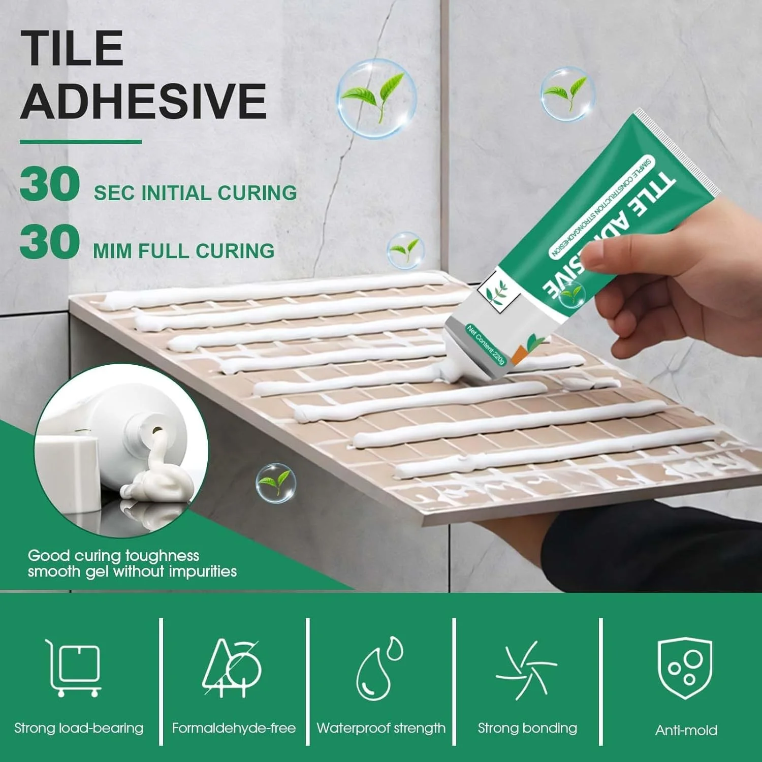 چسب کاشی، چسب کاشی با قدرت چسبندگی بالا، چسب ساختمانی سنگین با کاردک، چسب چند منظوره تعمیر سریع برای تعمیر کاشی، فلز، سرامیک، پلاستیک، چوب، ضد آب، 221 گرم