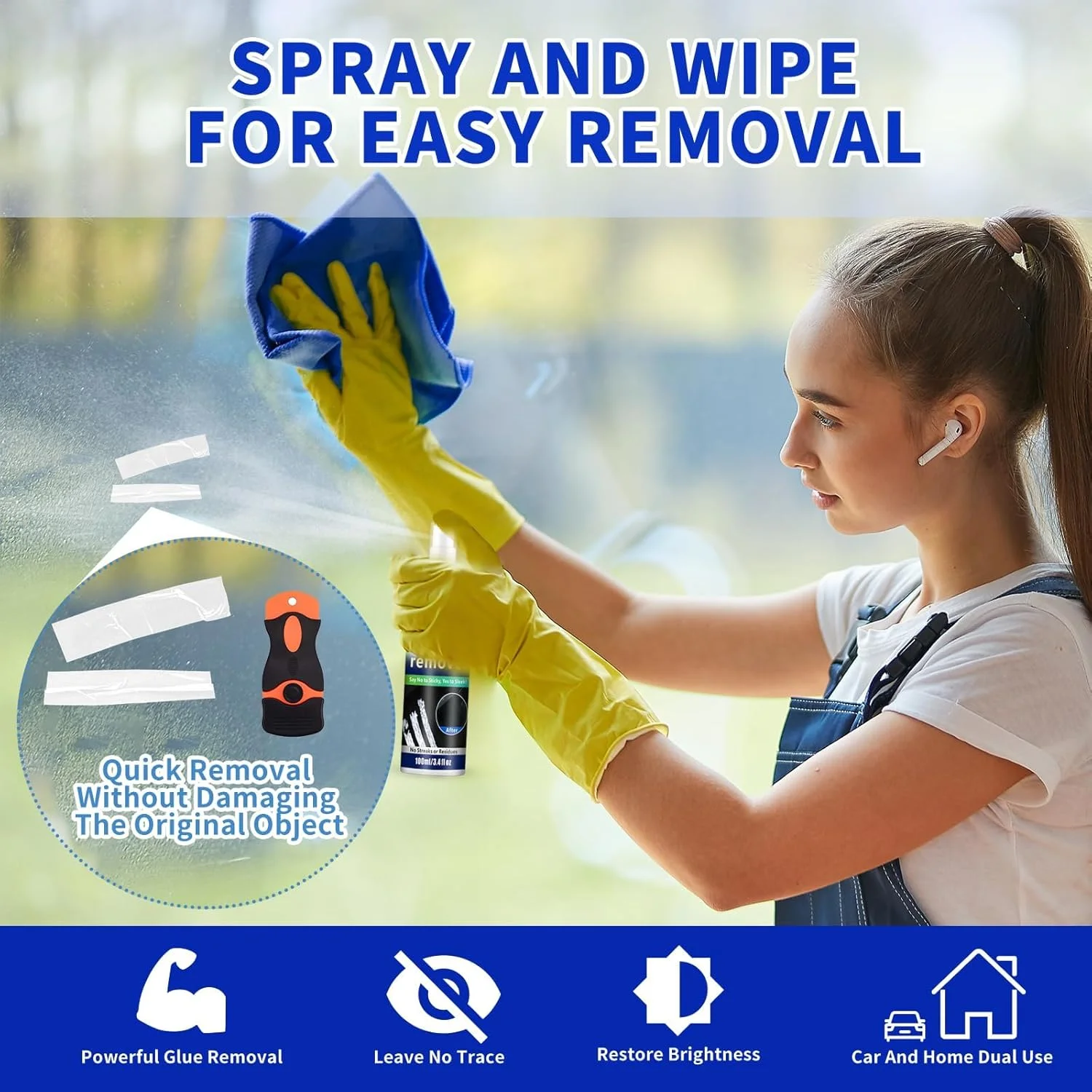 مایع پاک کننده چسب با VOC پایین، ایمن برای رنگ، به همراه ابزار خراش دهنده برای پاک کردن برچسب، لیبل، دکال، باقیمانده چسب از سپر خودرو، پنجره، دیوار و کف، 100 میلی لیتر