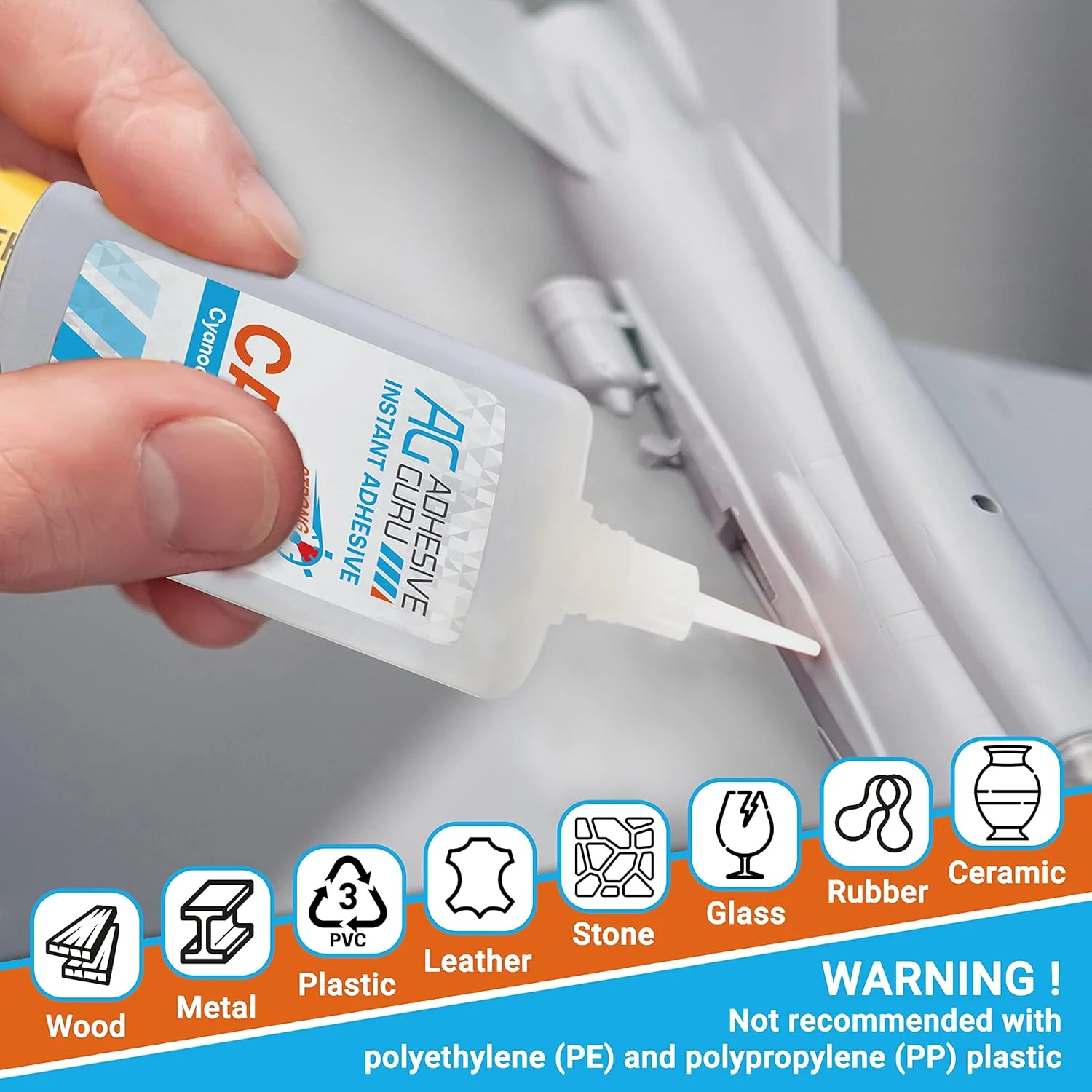 چسب قطره ای AG Adhesive Guru CA به همراه فعال کننده برای نجاری (50 گرم - 200 میلی لیتر) کیت چسب CA