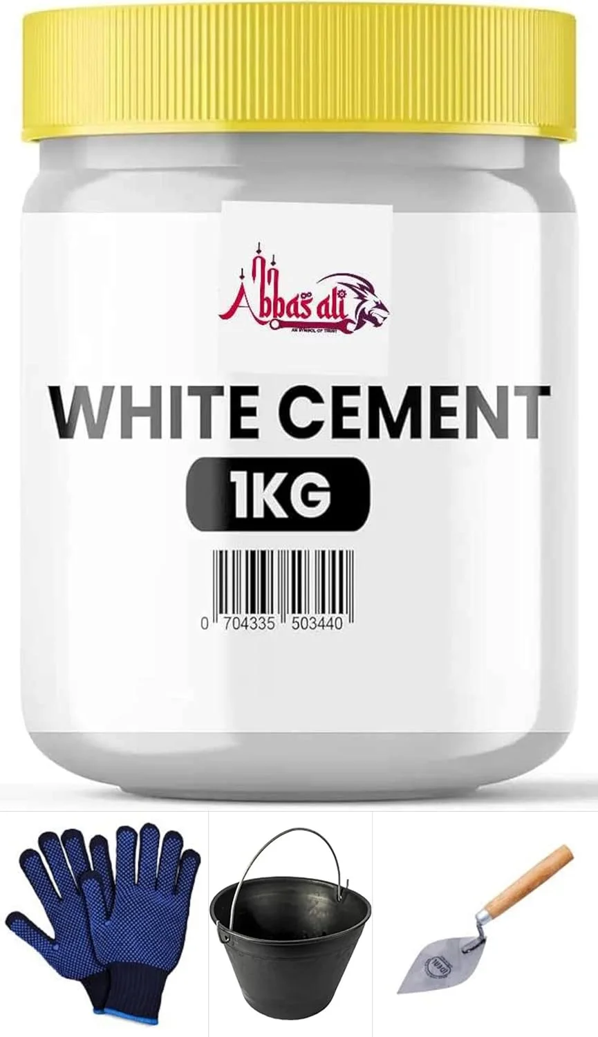 پودر سیمان سفید 1 کیلوگرمی عباسعلی - ایده آل برای چسب جهانی، ساخت و ساز، هنر و صنایع دستی و ضد آب برای تعمیرات منزل، حمام ها و کاشی ها به همراه دستکش، سطل و کرندی. بسته سیمان (2 عددی)
