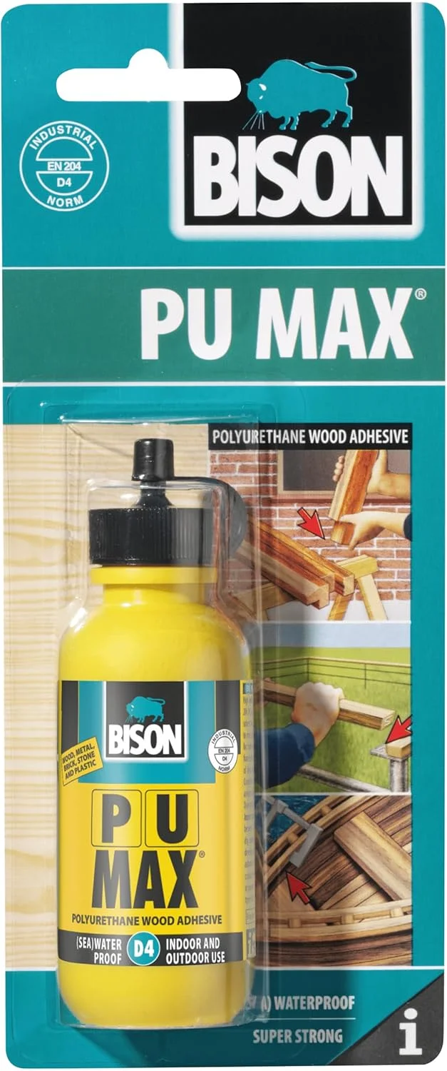 چسب چوب پلی اورتان Bison PU MAX، وزن 75 گرم، مایع، ضد آب، مقاوم، فوق العاده قوی، چسب ساختمانی چوب مناسب برای همه شرایط آب و هوایی، برای مصارف دریایی، قایق ها و کارهای سنگین چوبی