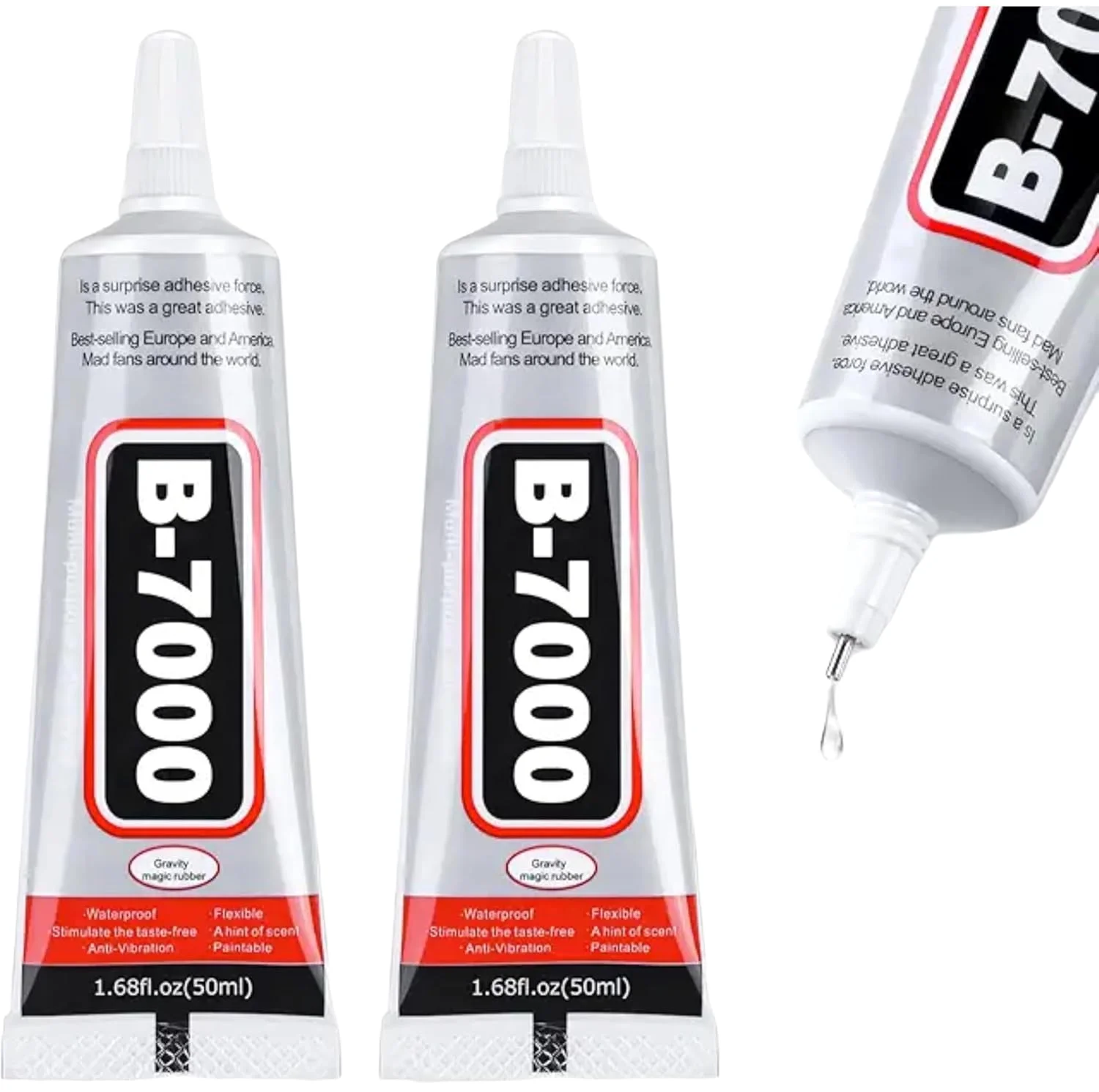 چسب B 7000 حجم 50 میلی لیتر - چسب شفاف چند منظوره برای تعمیر صفحه نمایش تلفن، جواهرات، صنایع دستی، سنگ های قیمتی، لوازم الکترونیکی کوچک - چسب ضد آب، انعطاف پذیر و با پیوند قوی (2x50 میلی لیتر/2.1 اونس)