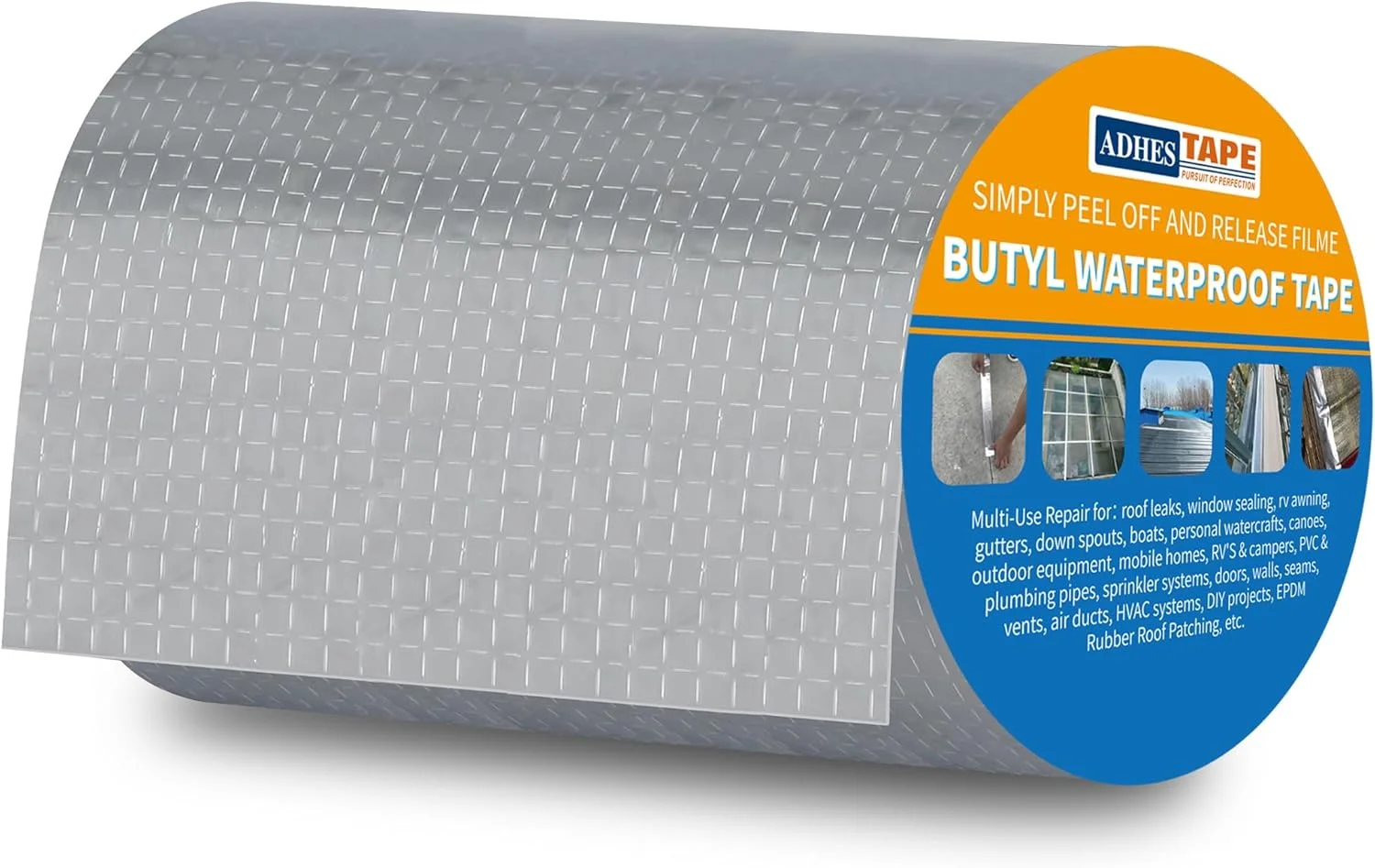 نوار درزگیر بوتیل ADHES، نوار فویل آلومینیومی نقره ای، نوار چسب ضد آب، نوار تعمیر برای ساخت حوضچه، ساختمان ها، نماها، سقف، کاروان ها، پنجره ها، کانتینرها، سقف مسطح، 20 سانتی متر x 5 متر