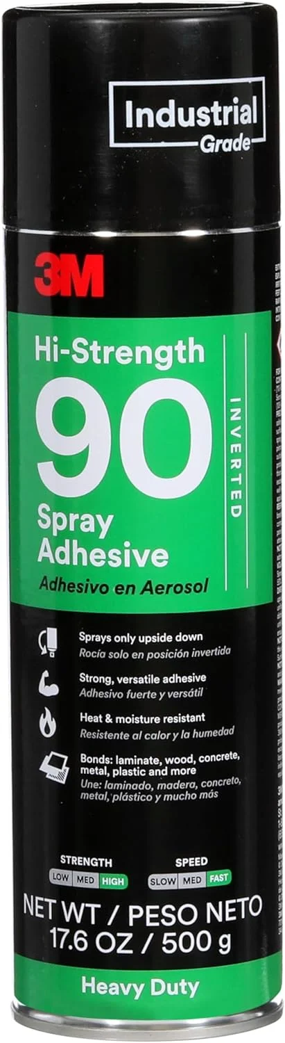 چسب اسپری با قدرت بالا 90 3M | دائمی | اتصال لمینت، چوب، بتن، فلز، پلاستیک | چسب شفاف | مقاوم در برابر حرارت و رطوبت، چسب قوی و همه کاره با نازل قابل تنظیم 17.6 اونس مایع