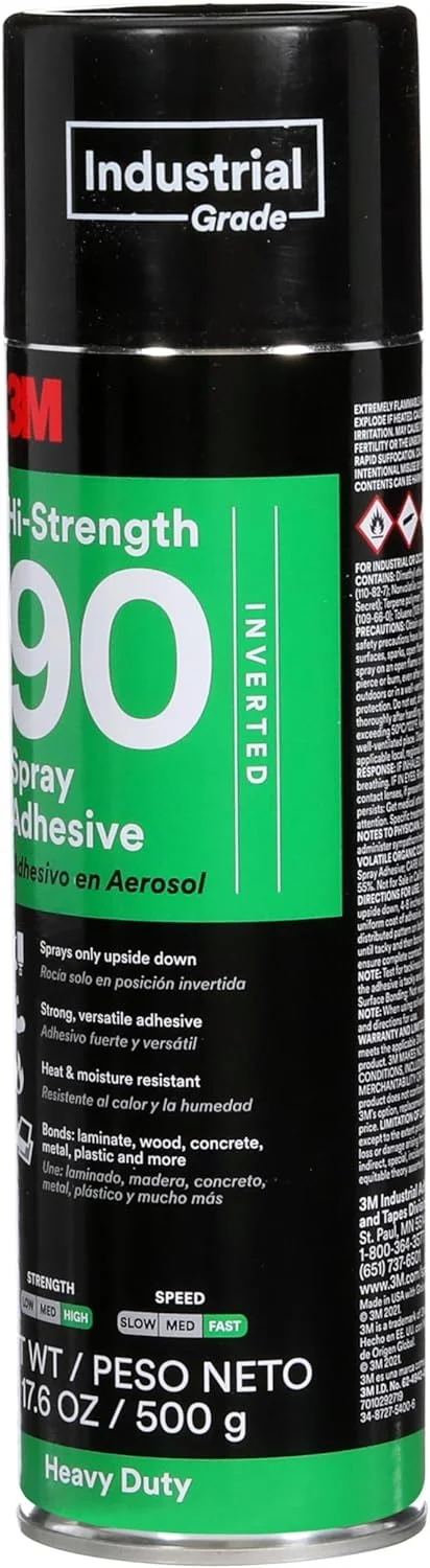 چسب اسپری با قدرت بالا 90 3M | دائمی | اتصال لمینت، چوب، بتن، فلز، پلاستیک | چسب شفاف | مقاوم در برابر حرارت و رطوبت، چسب قوی و همه کاره با نازل قابل تنظیم 17.6 اونس مایع