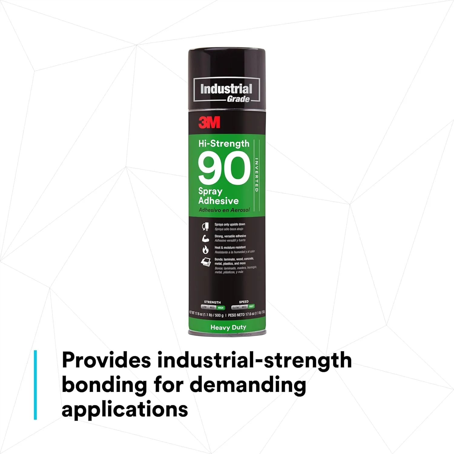چسب اسپری با قدرت بالا 90 3M | دائمی | اتصال لمینت، چوب، بتن، فلز، پلاستیک | چسب شفاف | مقاوم در برابر حرارت و رطوبت، چسب قوی و همه کاره با نازل قابل تنظیم 17.6 اونس مایع