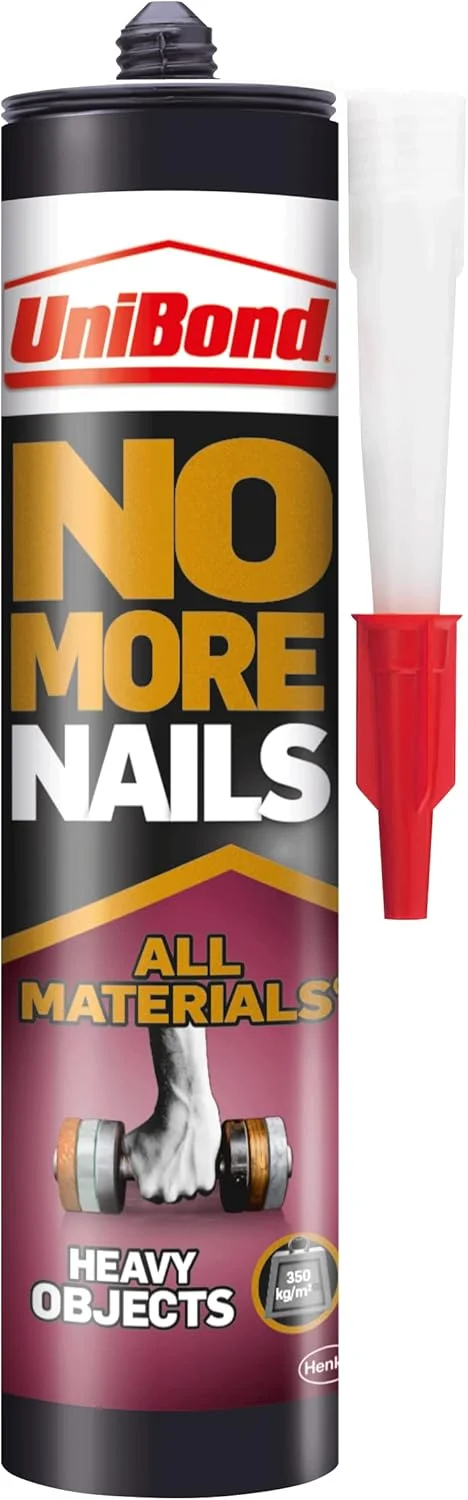 چسب ساختمانی UniBond 2492936 No More Nails مناسب برای تمام مواد و اجسام سنگین، چسبندگی قوی، سفید، کارتریج 440 گرمی