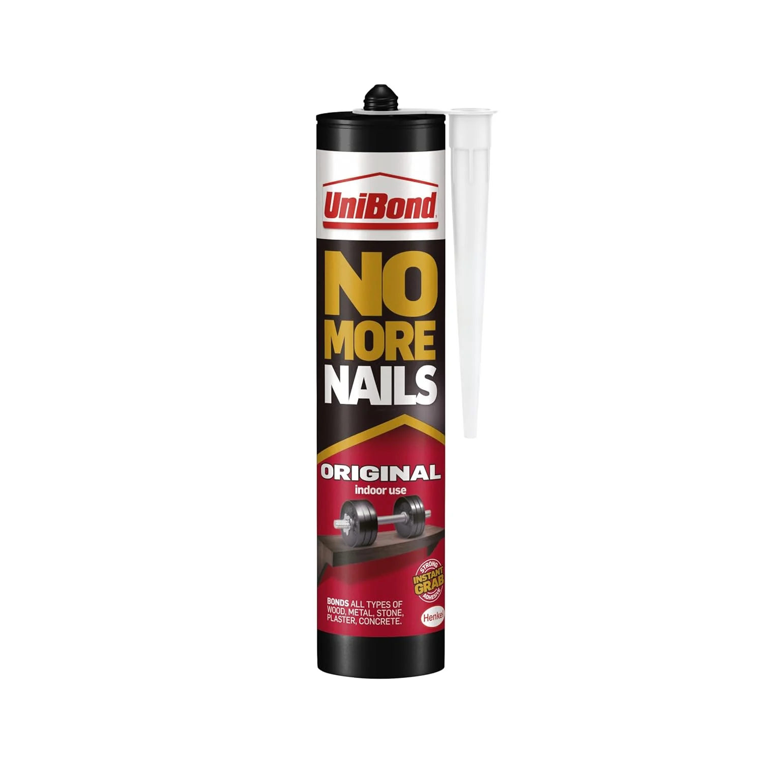 چسب مونتاژ قوی UniBond 1426052 No More Nails Original، چسب قوی برای چوب، سرامیک، فلز و موارد دیگر، چسب سفید با گیرایی فوری، 1 عدد کارتریج 365 گرمی