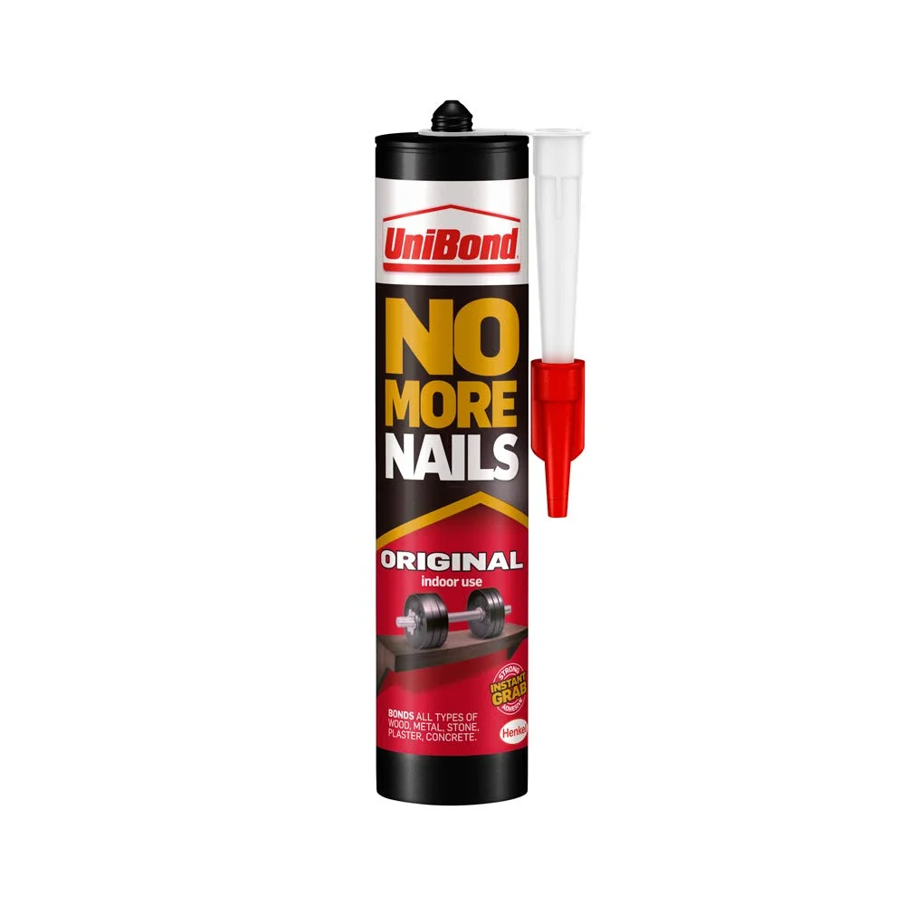 چسب مونتاژ قوی UniBond 1426052 No More Nails Original، چسب قوی برای چوب، سرامیک، فلز و موارد دیگر، چسب سفید با گیرایی فوری، 1 عدد کارتریج 365 گرمی