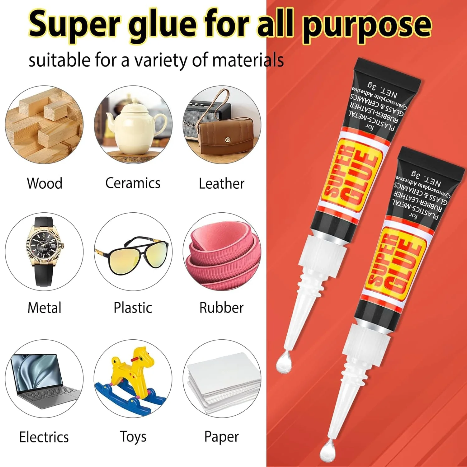 چسب قطره ای فوق العاده قوی، بسته 12 عددی تیوب 3 گرمی، چسب چند منظوره برای پلاستیک، فلز، شیشه، سرامیک، خشک شدن سریع