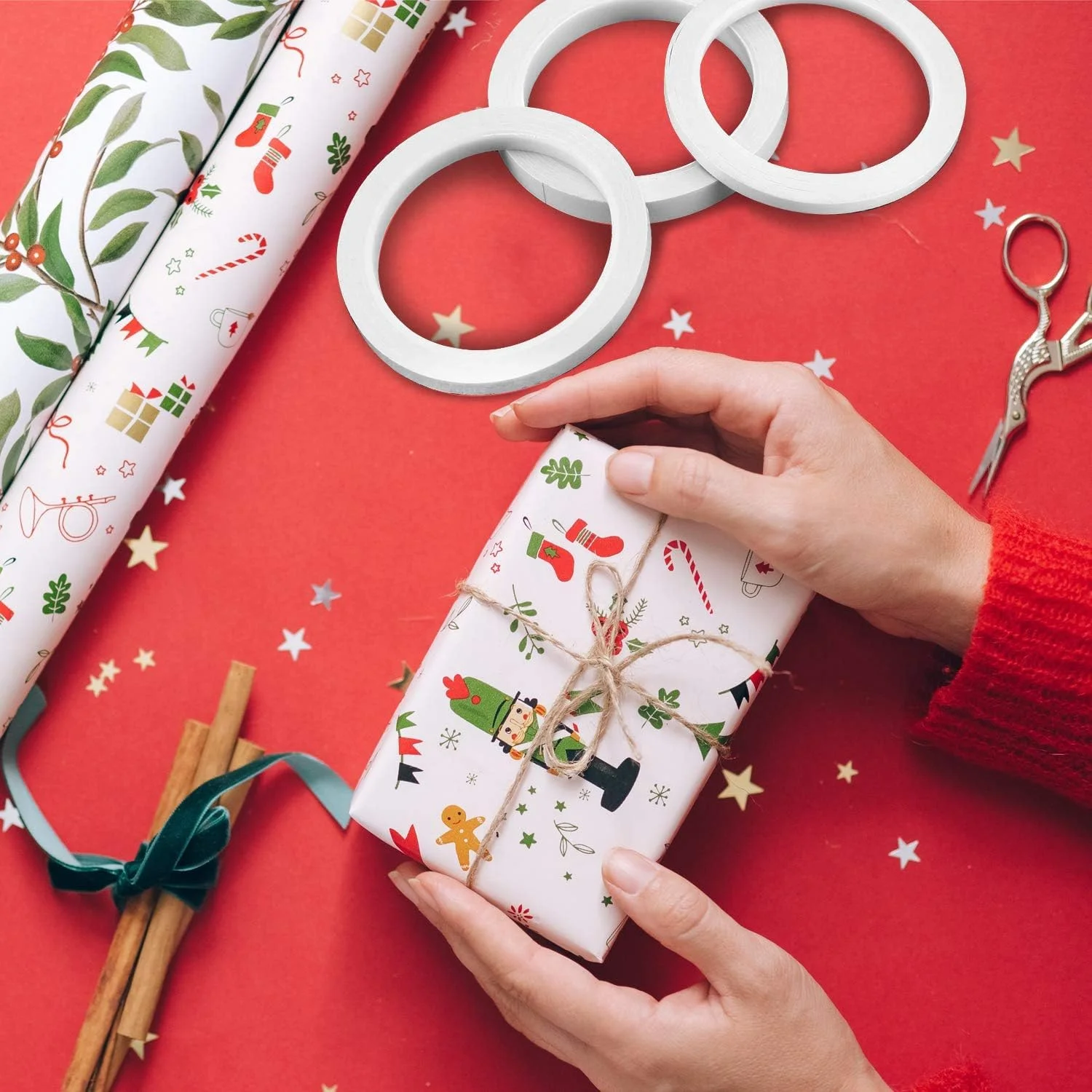 نوار چسب دو طرفه برای کارهای دستی، 4 رول 12 میلی متر در 18 متر نوار چسب دو طرفه برای هنر، عکاسی، جعبه هدیه، اسکرپ بوک، کارت سازی، پشتی کاغذی