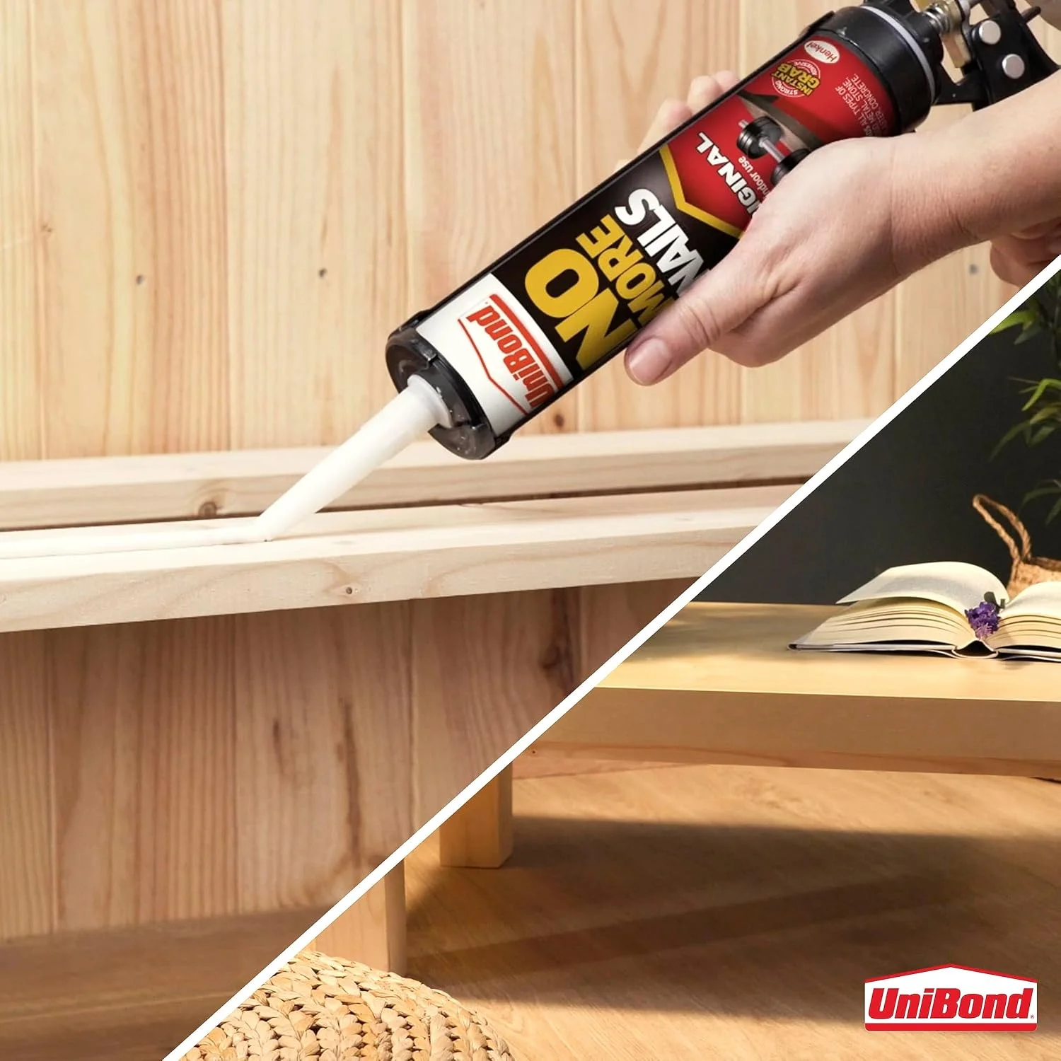 چسب مونتاژ قوی UniBond 1426052 No More Nails Original، چسب قوی برای چوب، سرامیک، فلز و موارد دیگر، چسب سفید با گیرایی فوری، 1 عدد کارتریج 365 گرمی