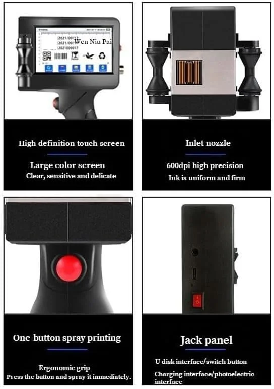 تفنگ پرینتر جوهرافشان دستی Forubar، پرینتر دستی با صفحه لمسی 4.5 اینچی، پرینتر لیبل خشک شونده سریع برای چاپ تاریخ تولید، شماره بچ و کد QR تفنگ پرینتر جوهرافشان دستی Forubar، پرینتر دستی با صفحه لمسی 4.5 اینچی، پرینتر لیبل خشک شونده سریع برای چاپ تاریخ تولید، شماره بچ و کد QR