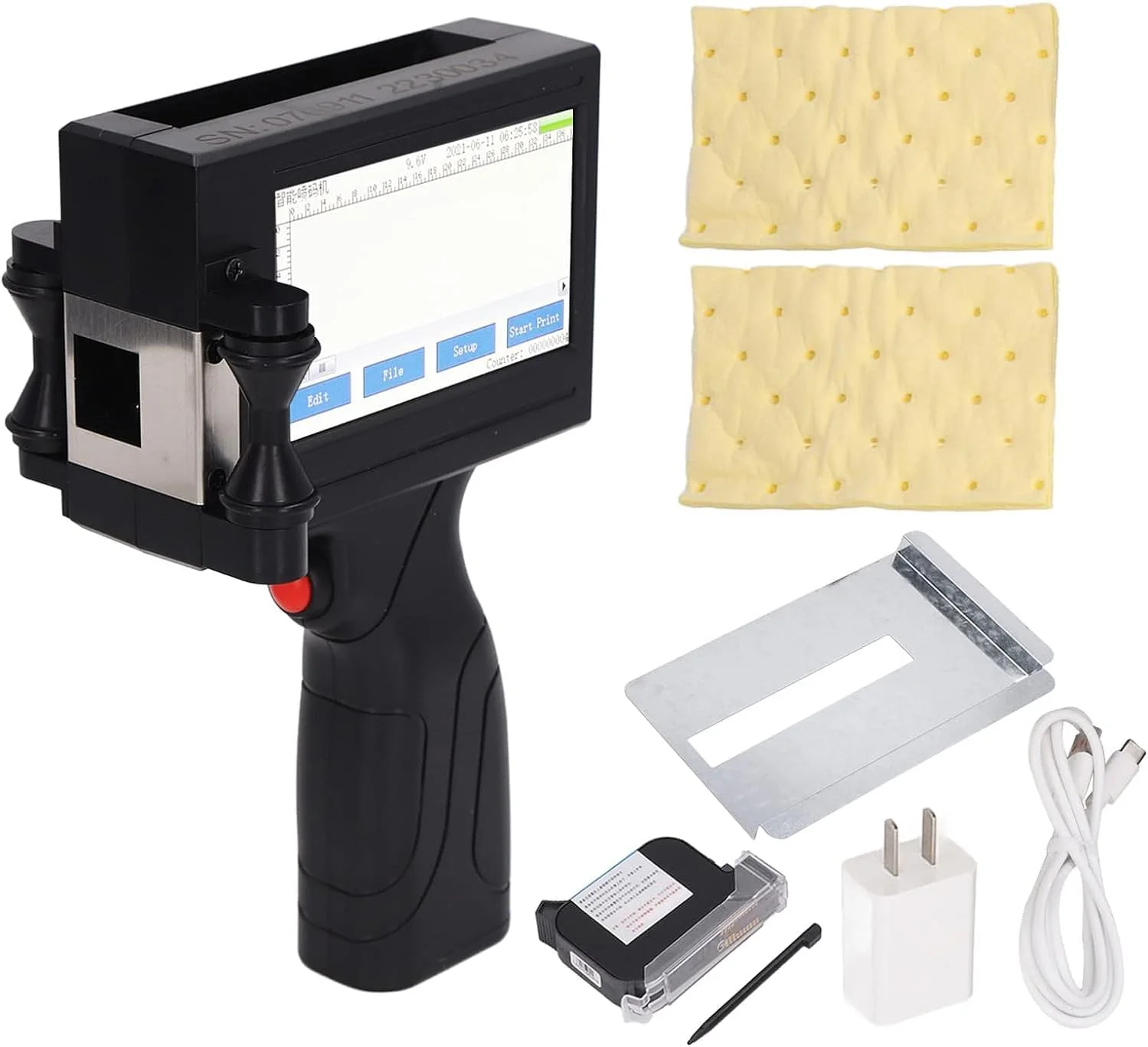 تفنگ پرینتر جوهرافشان دستی Forubar، پرینتر دستی با صفحه لمسی 4.5 اینچی، پرینتر لیبل خشک شونده سریع برای چاپ تاریخ تولید، شماره بچ و کد QR تفنگ پرینتر جوهرافشان دستی Forubar، پرینتر دستی با صفحه لمسی 4.5 اینچی، پرینتر لیبل خشک شونده سریع برای چاپ تاریخ تولید، شماره بچ و کد QR