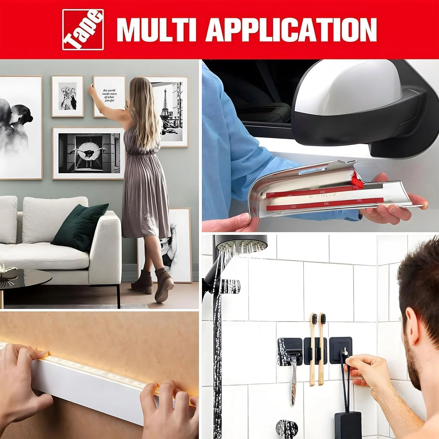 نوار چسب دو طرفه قوی بولیوی، 2 عدد نوار چسب قرمز با قدرت چسبندگی بالا، نوار نصب دائمی برای خودرو، دکوراسیون منزل، دفتر کار، استفاده در فضای باز، نوار فوم دو طرفه مقاوم در برابر آب و هوا