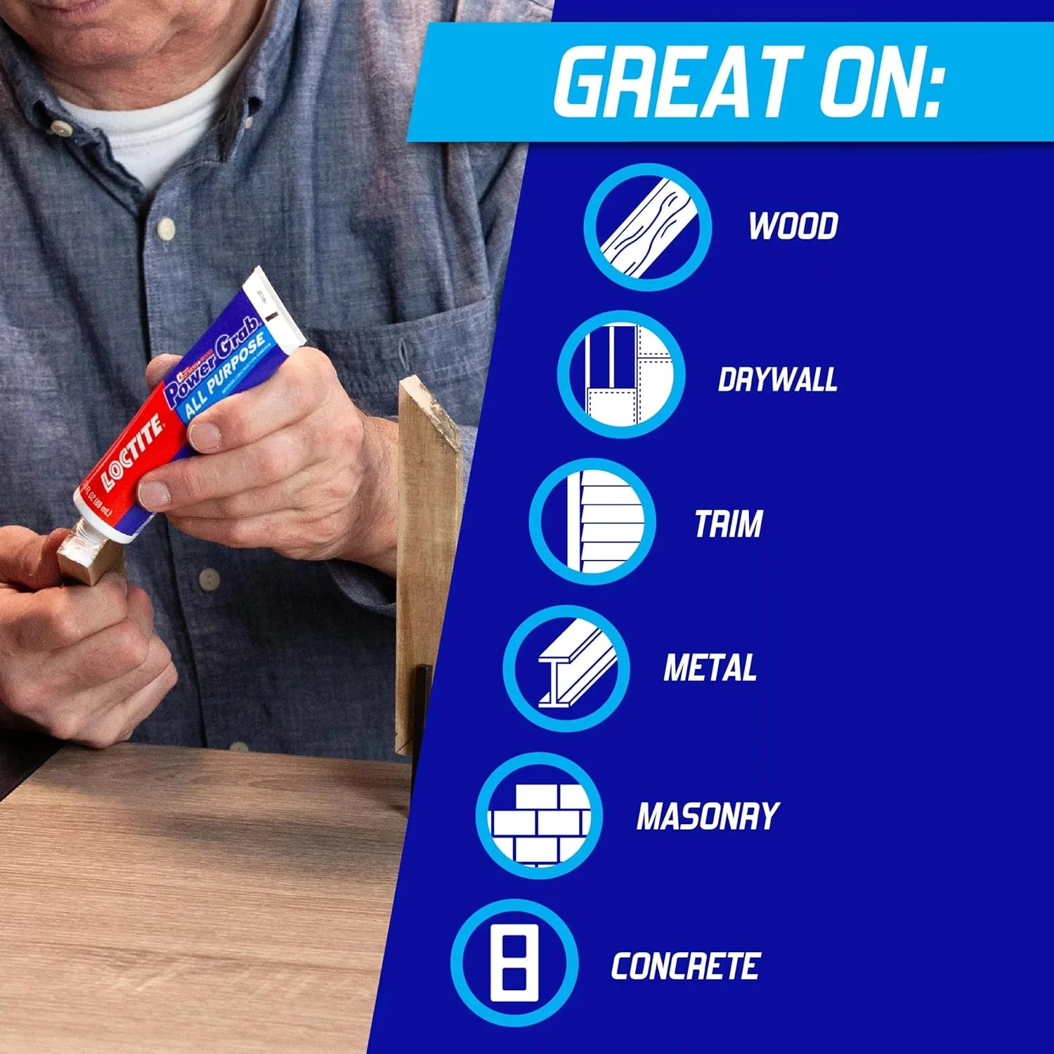 چسب ساختمانی Loctite Power Grab Express، قدرت نهایی، گیرش 0 ثانیه، چسبندگی بالا، بدون نیاز به میخ و پیچ، بدون نیاز به بست، مناسب برای کارهای DIY، بدون نیاز به مخلوط کردن، مناسب برای فلز، کاشی، چوب، بتن 6 FL OZ 177ml چسب ساختمانی Loctite Power Grab Express، قدرت نهایی، گیرش 0 ثانیه، چسبندگی بالا، بدون نیاز به میخ و پیچ، بدون نیاز به بست، مناسب برای کارهای DIY، بدون نیاز به مخلوط کردن، مناسب برای فلز، کاشی، چوب، بتن 6 FL OZ 177ml