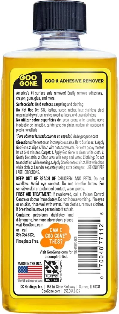 محلول پاک کننده چسب، رنگ و لکه گوجان مدل 2087 با رایحه مرکبات، زرد، 237 میلی لیتر