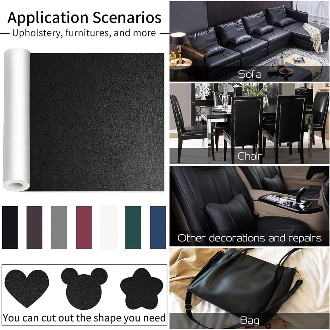 تکه چرمی تعمیراتی Goodern، نوار تعمیر چرم برای مبلمان، 50X137 سانتی متر، چسب خودکار بزرگ، کیت تکه برای روکش مجدد مبل، صندلی ماشین، کاناپه، صندلی های وینیل، ژاکت، کفش، تعمیر پارچه و پارگی (مشکی)