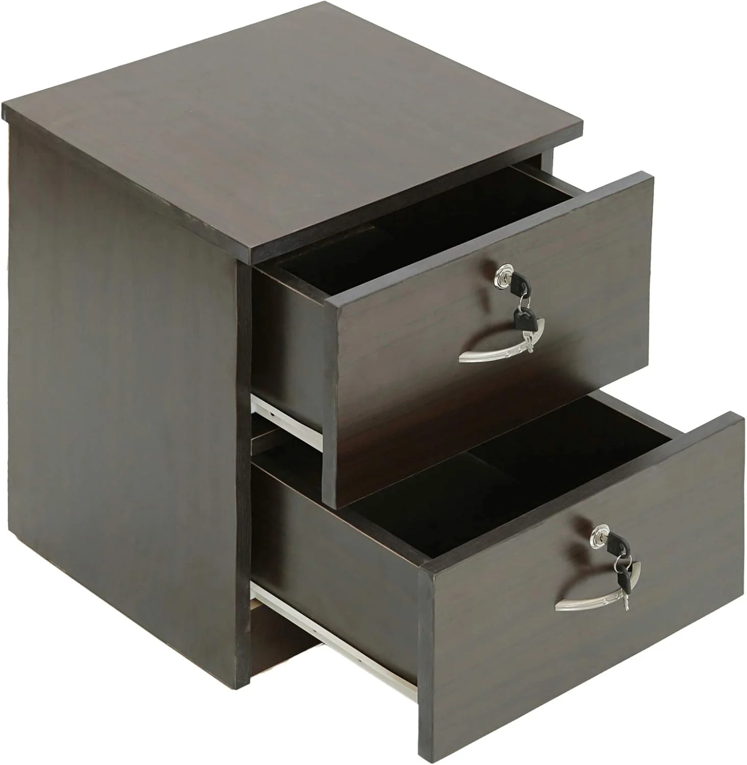 میز کنار تختی AFT با 2 کشوی قفل دار، گردویی تیره - 40 سانتی متر (طول) x 40 سانتی متر (عرض) x 45 سانتی متر (ارتفاع)