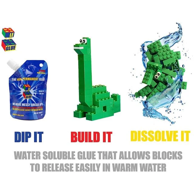 چسب موقت Le-Glue - چسب غیر دائمی برای بلوک های ساختمانی پلاستیکی، خداحافظی با جداسازی های آشفته - فرمول ایمن و غیر سمی - همانطور که در Shark Tank دیده شد، ساخته شده برای کودکان، توسط یک کودک