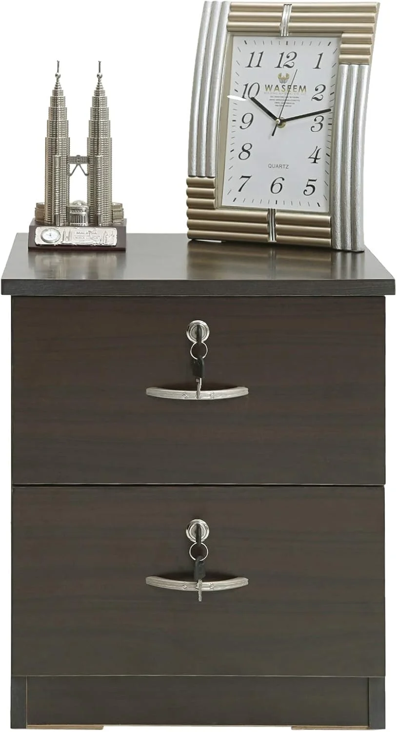 میز کنار تختی AFT با 2 کشوی قفل دار، گردویی تیره - 40 سانتی متر (طول) x 40 سانتی متر (عرض) x 45 سانتی متر (ارتفاع)