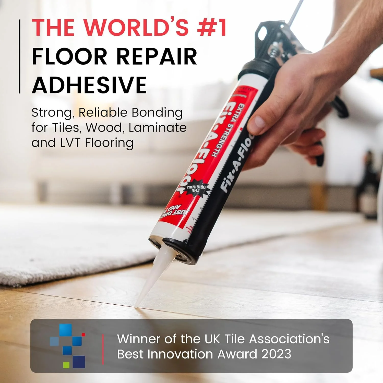 چسب اتصال دهنده فوق العاده قوی Fix-A-Floor برای کاشی های شل و توخالی، چوب، LVT و لمینت. شامل نوک ثبت شده قابل تنظیم 2 میلی متری + درپوش محافظ چسب اتصال دهنده فوق العاده قوی Fix-A-Floor برای کاشی های شل و توخالی، چوب، LVT و لمینت. شامل نوک ثبت شده قابل تنظیم 2 میلی متری + درپوش محافظ