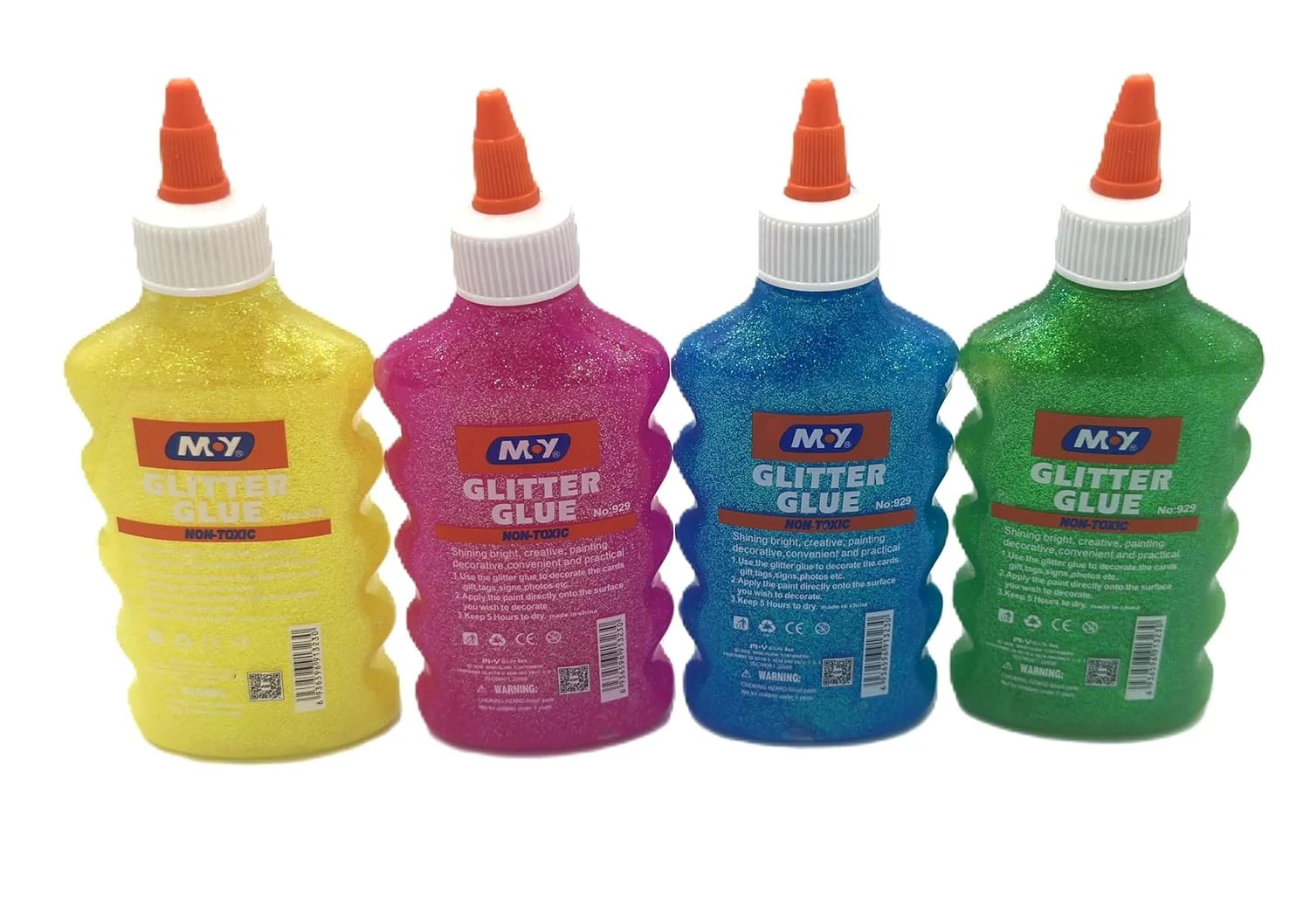 چسب اکلیلی مای | بسته 4 عددی زرد، صورتی، آبی و سبز | 100 میلی لیتر و 177 میلی لیتر | قابل شستشو و مناسب کودکان | عالی برای ساخت اسلایم و کاردستی (177 میلی لیتر)