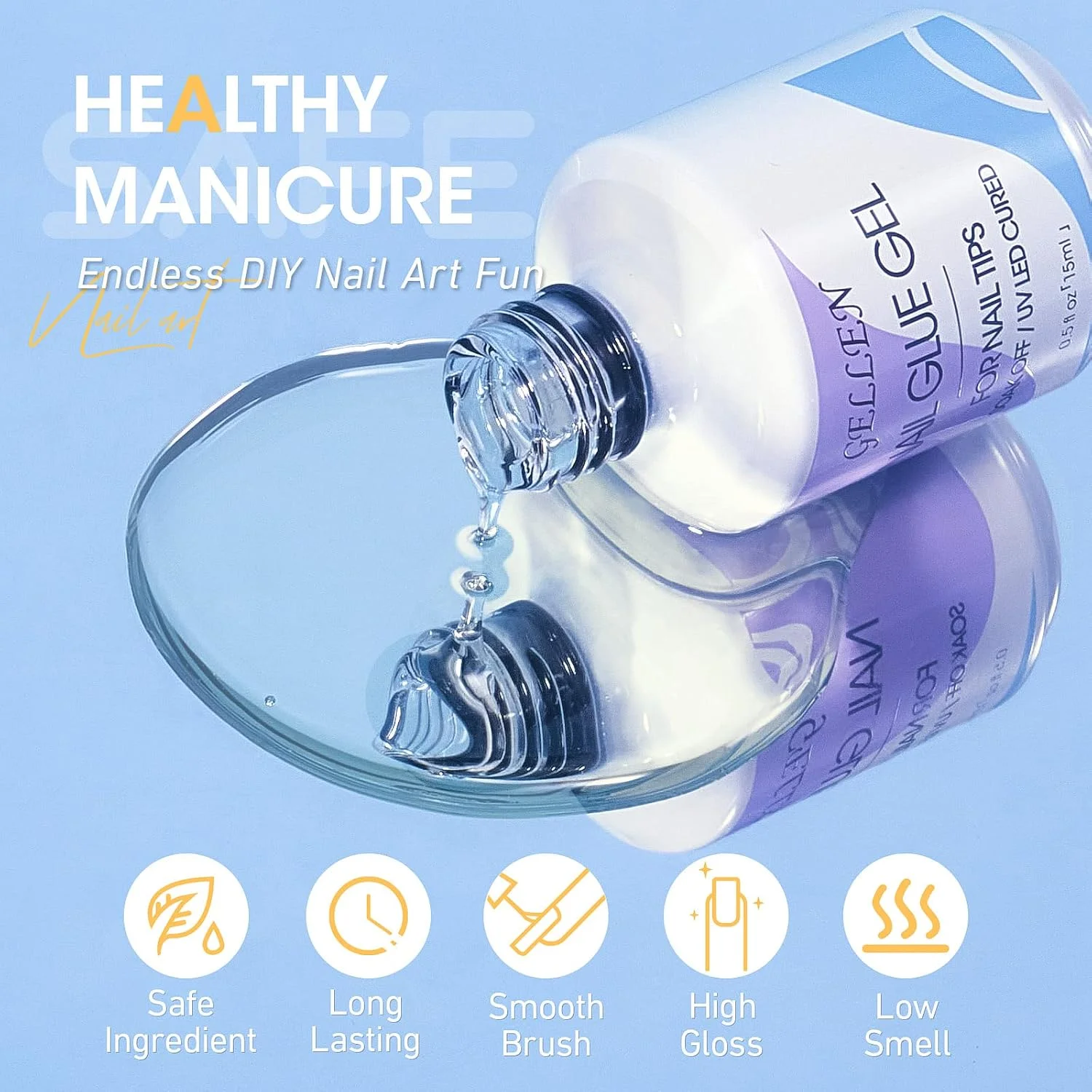 چسب ژل ناخن ژلن، 2 عدد 15 میلی لیتری 3 در 1 چسب ژل ناخن برای ناخن های اکریلیک و ژل پایه و کیت تقویت کننده ناخن، چسب ناخن برای ناخن های مصنوعی، چسب ژل فوق العاده قوی برای کاشت ناخن