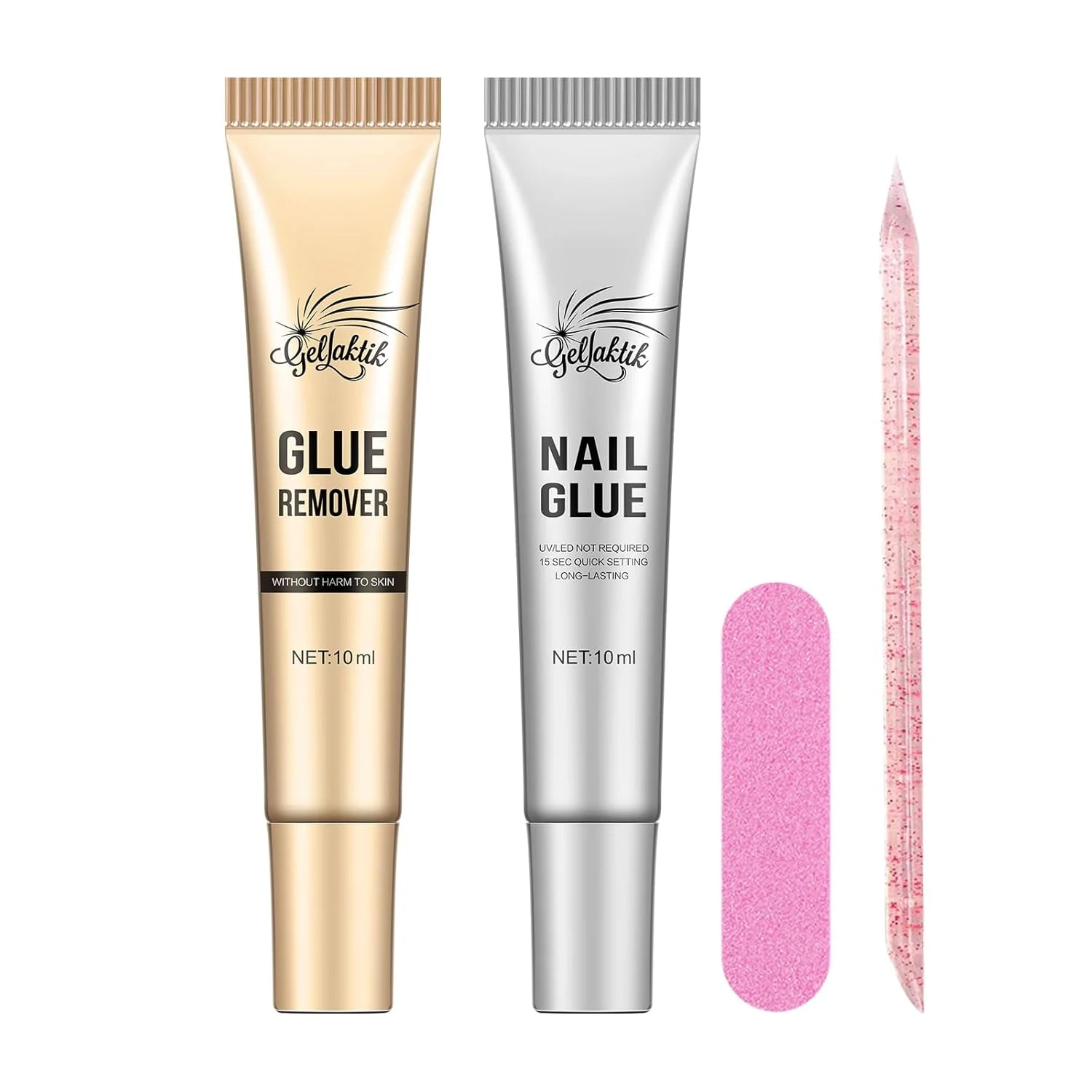 چسب ناخن 10 گرمی ژلاکتیک برای ناخن های مصنوعی - فوق العاده قوی، خشک شدن سریع، چسب بادوام برای ناخن ها و نوک های اکریلیک مصنوعی، بدون نیاز به نور UV، شامل ریموور چسب ناخن برای نوک های مصنوعی