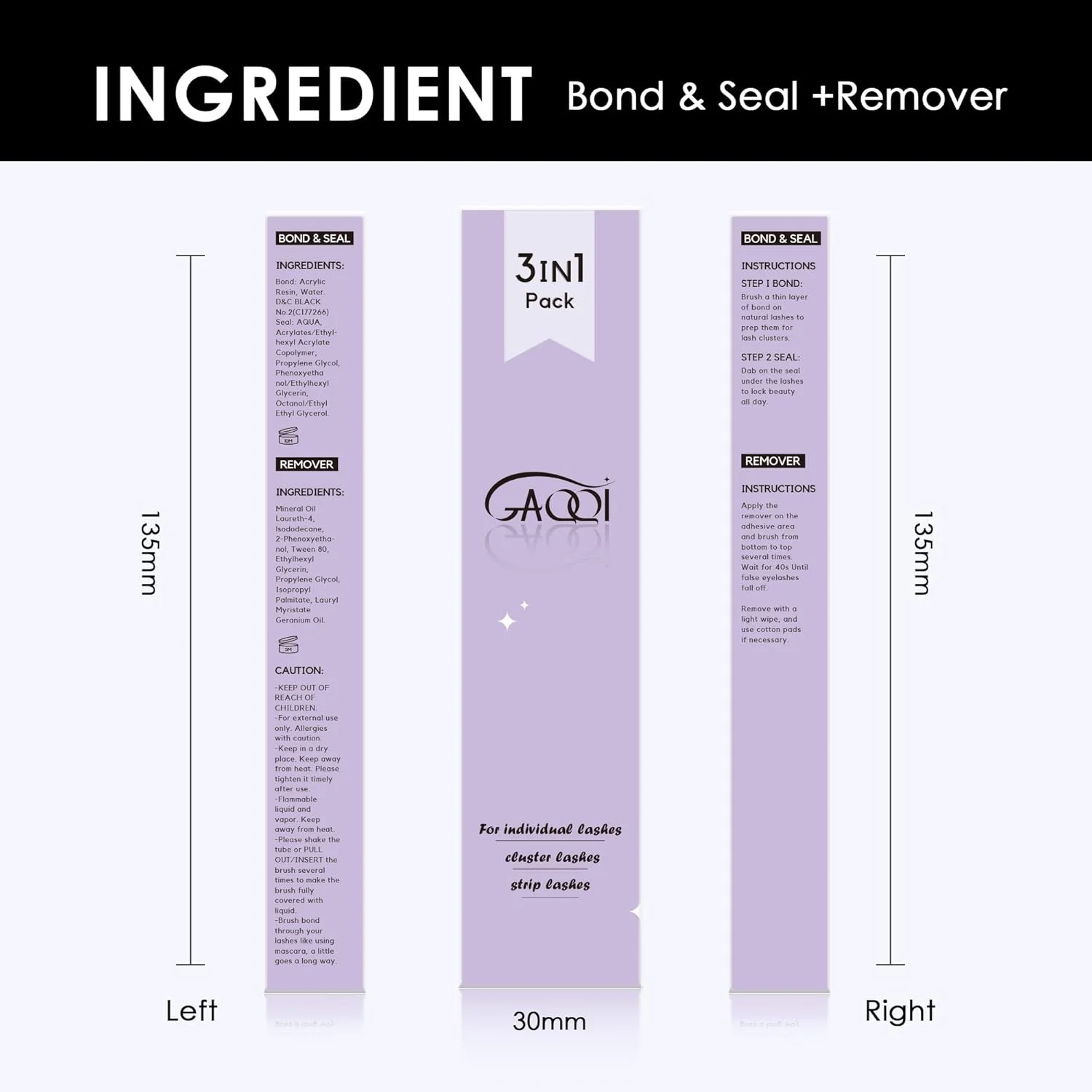 چسب مژه و سیلر و ریموور GAQQI، چسب مژه ضد آب با استفاده آسان 3 در 1 با قدرت چسبندگی بالا، کیت چسب مژه DIY، ریموور سریع مژه، 2 عدد