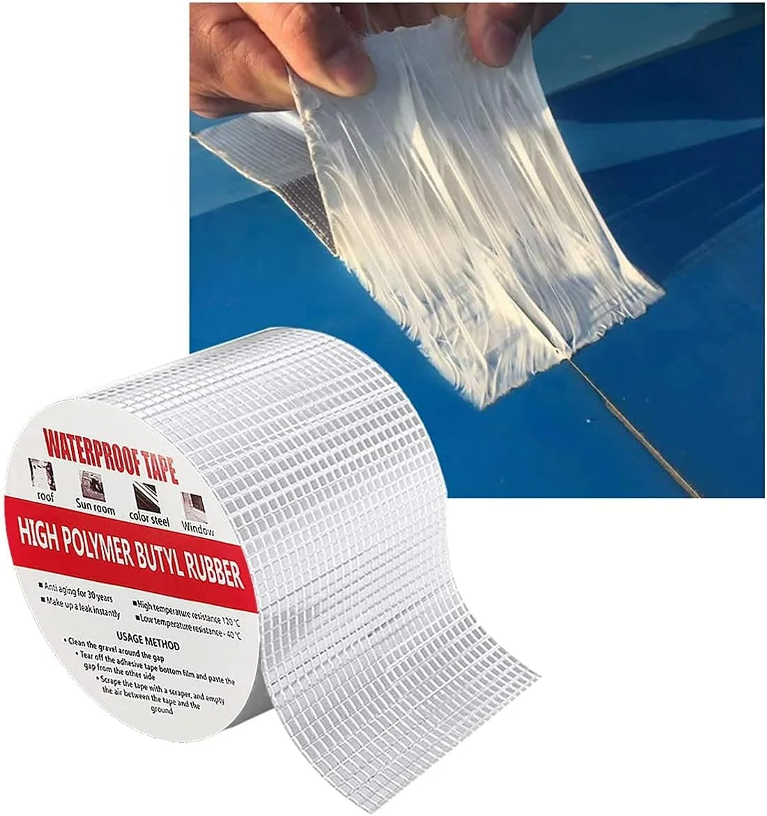 نوار بوتیل فویل آلومینیومی GSPORT، نوار فوق العاده ضد آب حرفه ای 2 در 1 به طول 16.4 فوت برای ترکیدگی لوله/ترک سطح/فلز/سایبان RV/نشتی سقف/آب بندی پنجره/آب بندی قایق