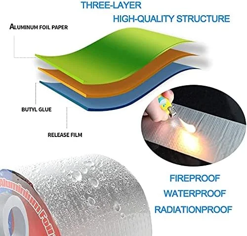 نوار بوتیل فویل آلومینیومی GSPORT، نوار فوق العاده ضد آب حرفه ای 2 در 1 به طول 16.4 فوت برای ترکیدگی لوله/ترک سطح/فلز/سایبان RV/نشتی سقف/آب بندی پنجره/آب بندی قایق