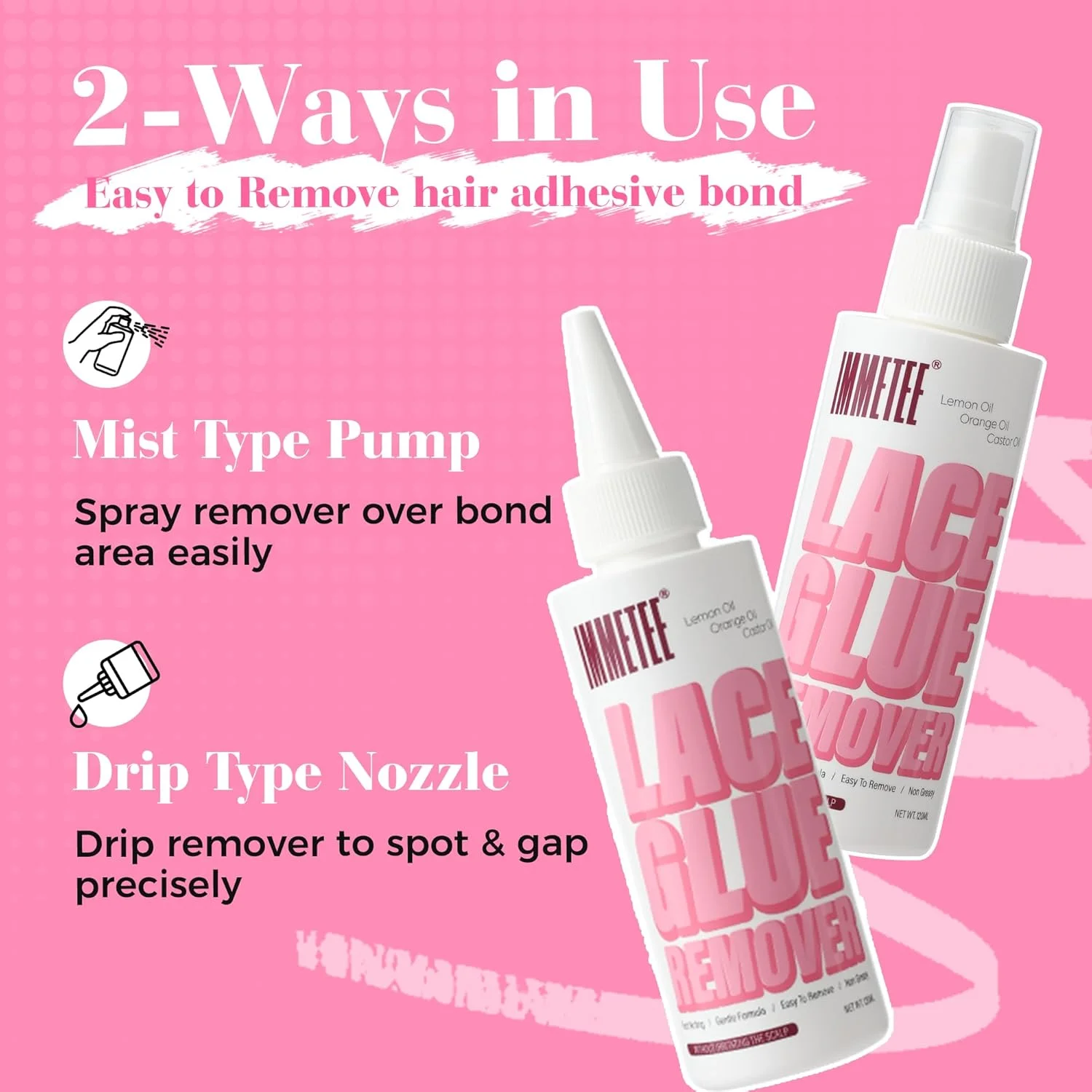 اسپری ریموور اکستنشن مو Immetee، ریموور چسب کلاه گیس و اکستنشن مو با عملکرد سریع، ریموور چسب نواری 120 میلی لیتر