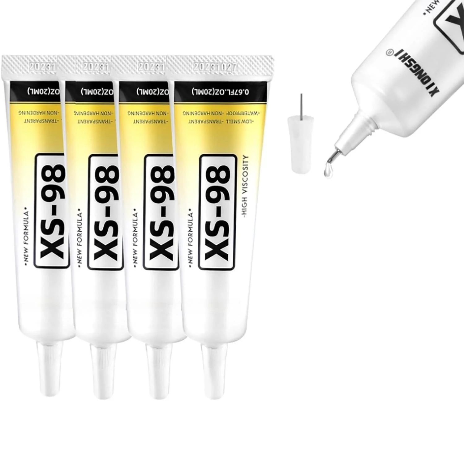 چسب پارچه 60 میلی لیتری KASTWAVE، 4 عدد چسب پارچه دائمی قابل شستشو و شفاف برای انواع پارچه، پنبه، فلانل، جین، چرم، پلی استر، تعمیر عروسک، تکه دوزی، PU