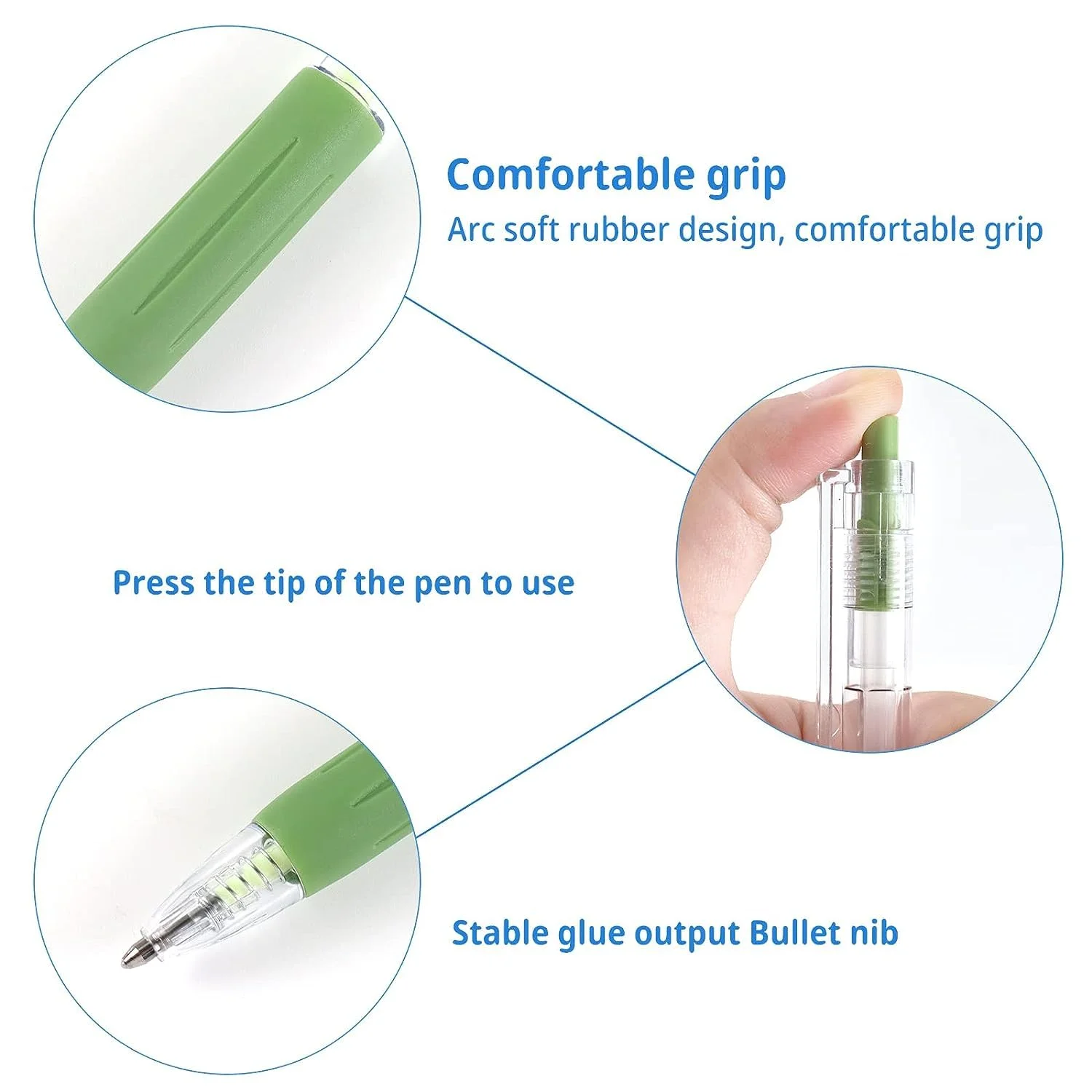 قلم چسب خشک‌شونده سریع JUNJIL، 6 عدد به همراه 2 عدد یدک، قلم چسب توپی، قلم رنگی نقطه زن DIY برای کاردستی، اسکرپ بوک و کارت سازی