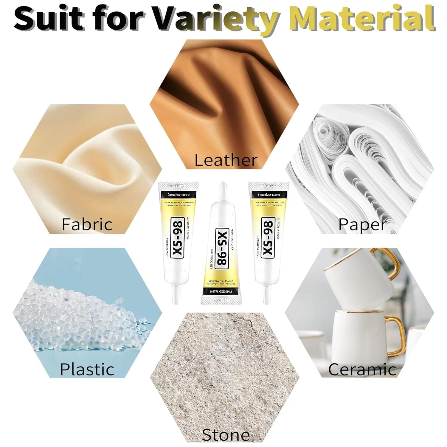 چسب پارچه 60 میلی لیتری KASTWAVE، 4 عدد چسب پارچه دائمی قابل شستشو و شفاف برای انواع پارچه، پنبه، فلانل، جین، چرم، پلی استر، تعمیر عروسک، تکه دوزی، PU