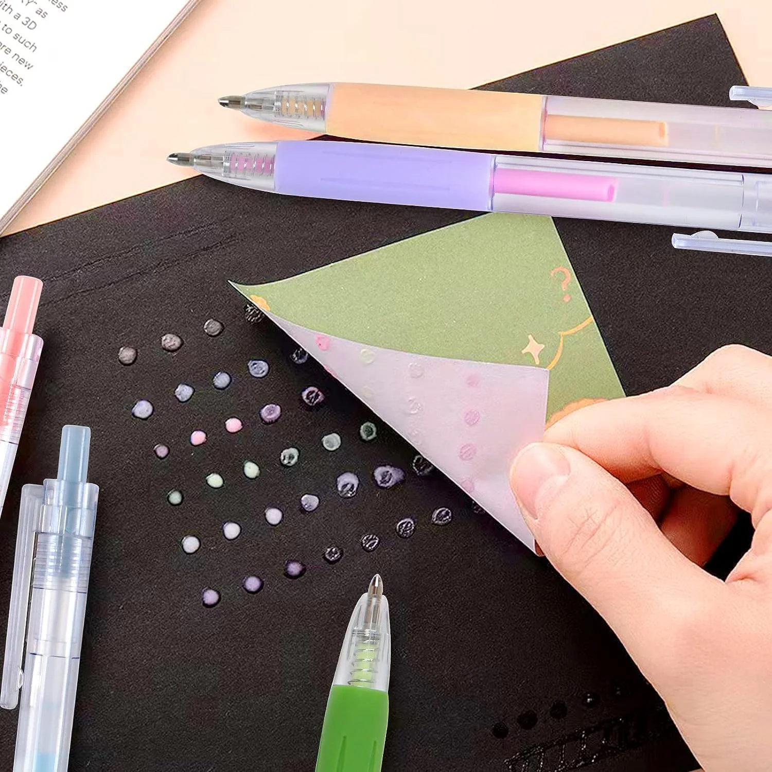 قلم چسب خشک‌شونده سریع JUNJIL، 6 عدد به همراه 2 عدد یدک، قلم چسب توپی، قلم رنگی نقطه زن DIY برای کاردستی، اسکرپ بوک و کارت سازی
