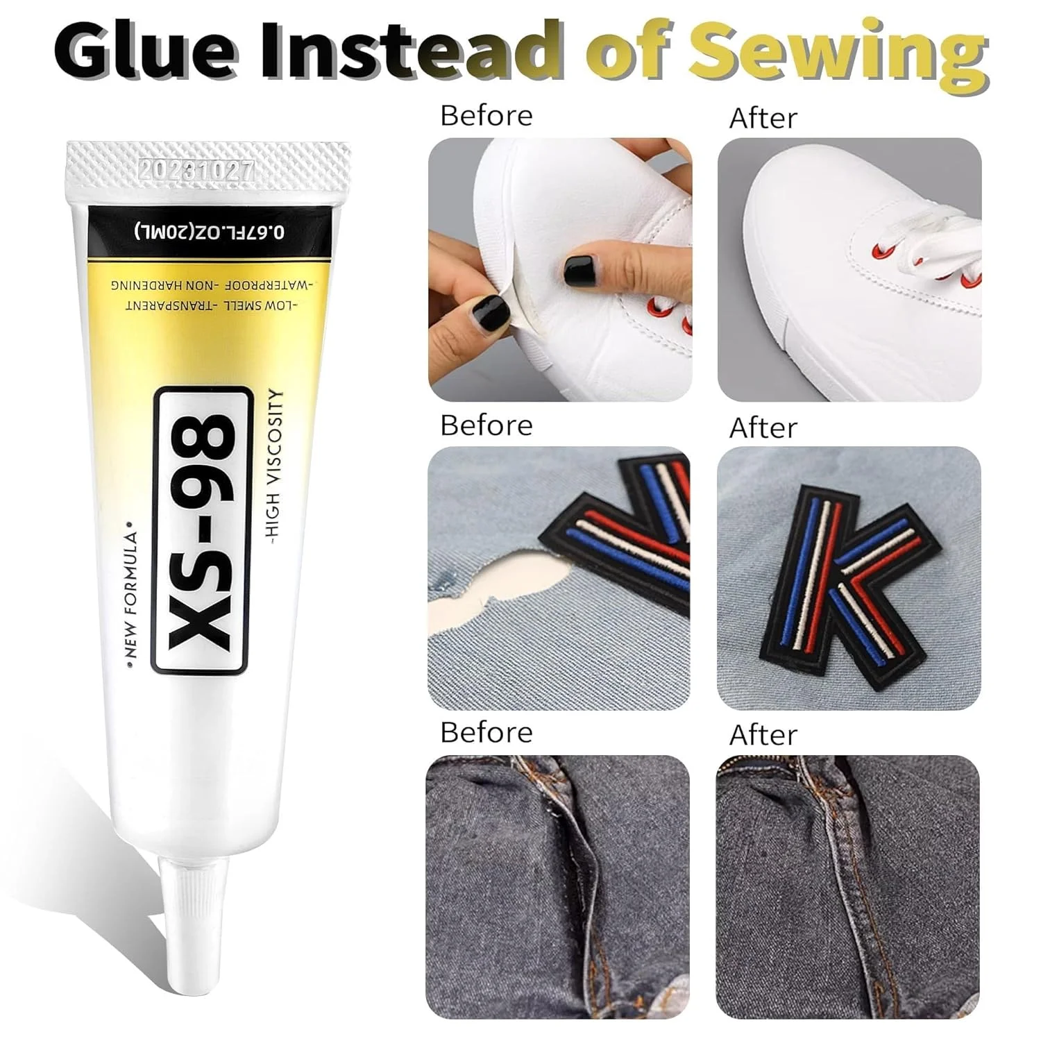 چسب پارچه 60 میلی لیتری KASTWAVE، 4 عدد چسب پارچه دائمی قابل شستشو و شفاف برای انواع پارچه، پنبه، فلانل، جین، چرم، پلی استر، تعمیر عروسک، تکه دوزی، PU