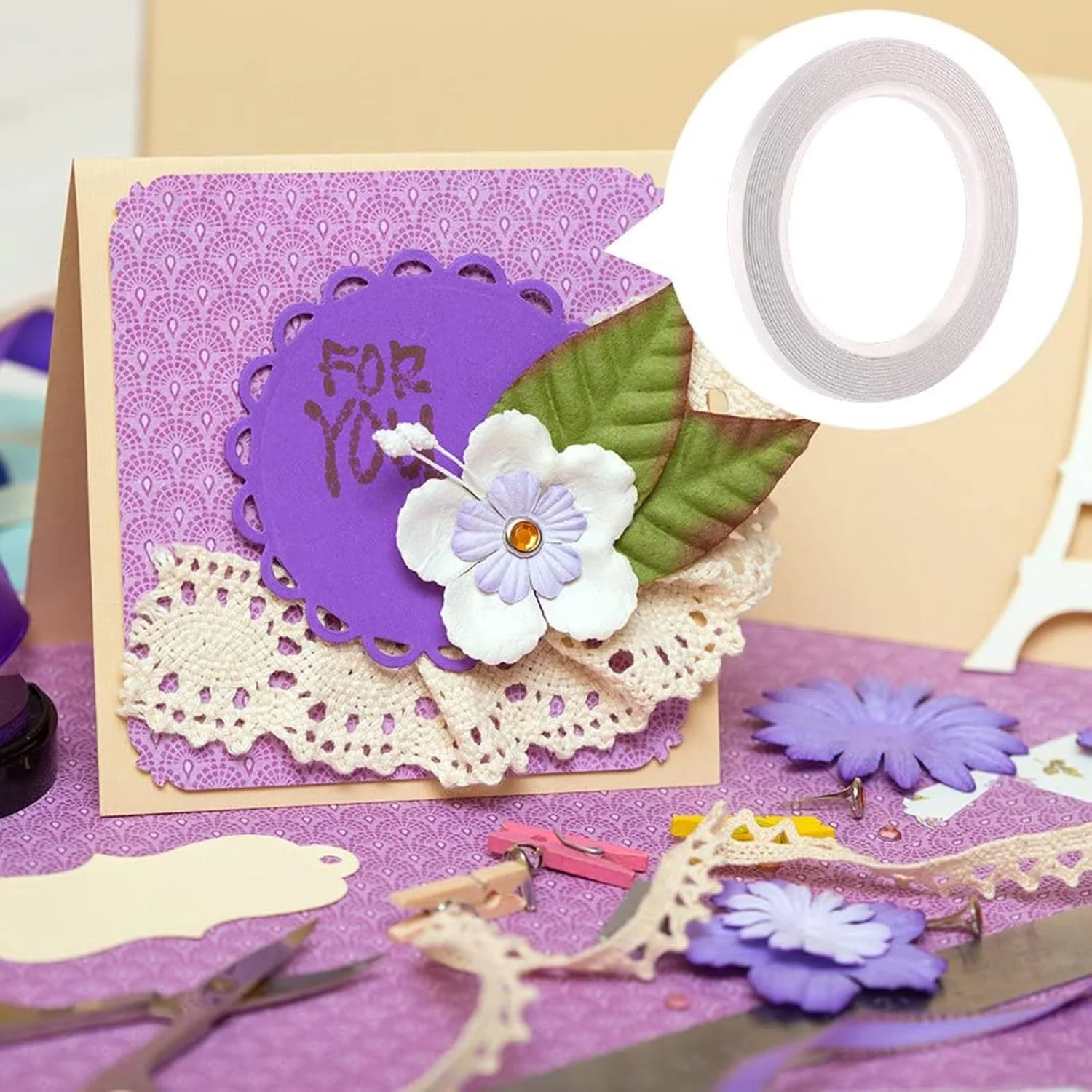 چسب دو طرفه جیاهسو، 4 رول چسب صنایع دستی، چسب نواری قوی برای هدایای DIY، عکس ها، اسناد، کاغذ دیواری، عرض: 8 میلی متر (0.31 اینچ)، طول: 8 متر (26 فوت)