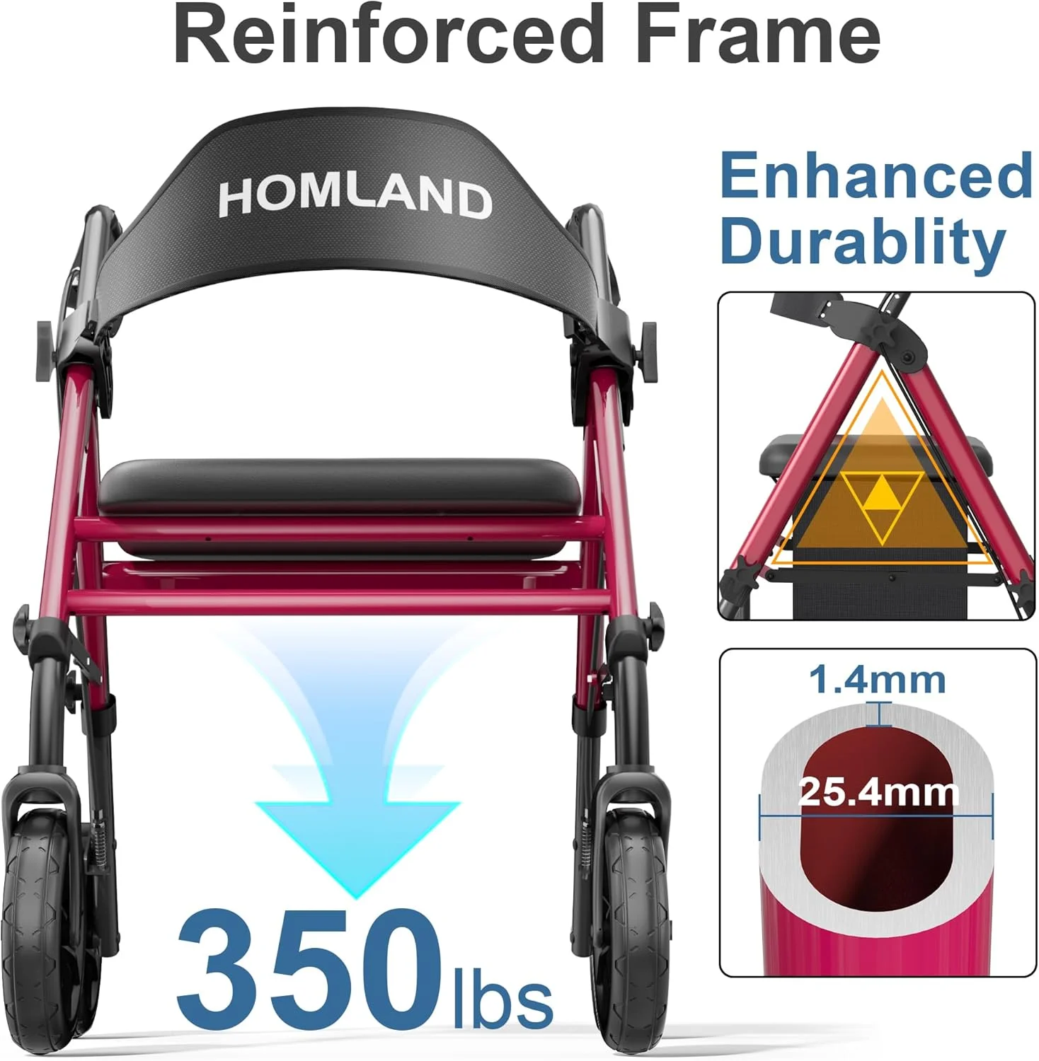 واکر سالمندان هوملند با صندلی، واکر رولیتور تاشو، فریم آلومینیومی تقویت شده، چرخ های لاستیکی بزرگ 8 اینچی برای تمام سطوح، واکر چرخدار سبک وزن با قابلیت تنظیم ارتفاع واکر سالمندان هوملند با صندلی، واکر رولیتور تاشو، فریم آلومینیومی تقویت شده، چرخ های لاستیکی بزرگ 8 اینچی برای تمام سطوح، واکر چرخدار سبک وزن با قابلیت تنظیم ارتفاع