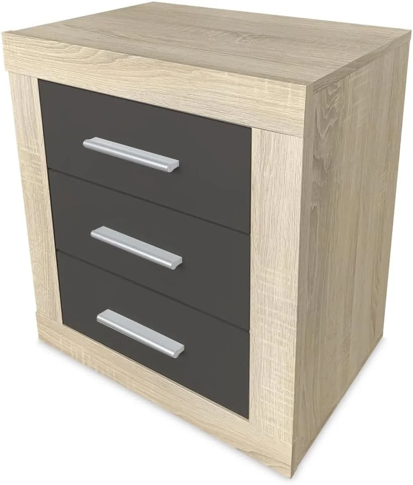 میز کنار تختی Mattfy Cambria و Graphite به سبک نوردیک با 3 کشو، طراحی کاربردی و شیک، رنگی، چوبی، 50 سانتی متر (عرض) x 60.5 سانتی متر (ارتفاع) x 34.5 سانتی متر (عمق)