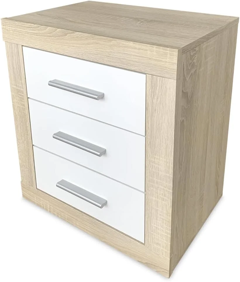 میز کنار تختی Mattfy Cambria و سفید به سبک نوردیک Victoria با 3 کشو، طراحی کاربردی و شیک، رنگی، چوبی، 50 سانتی متر (عرض) x 60.5 سانتی متر (ارتفاع) x 34.5 سانتی متر (عمق)