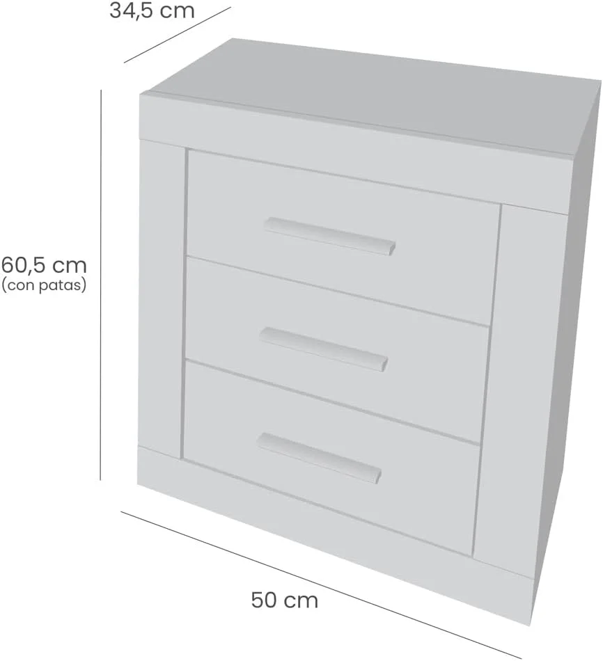میز کنار تختی Mattfy Cambria و سفید به سبک نوردیک Victoria با 3 کشو، طراحی کاربردی و شیک، رنگی، چوبی، 50 سانتی متر (عرض) x 60.5 سانتی متر (ارتفاع) x 34.5 سانتی متر (عمق)
