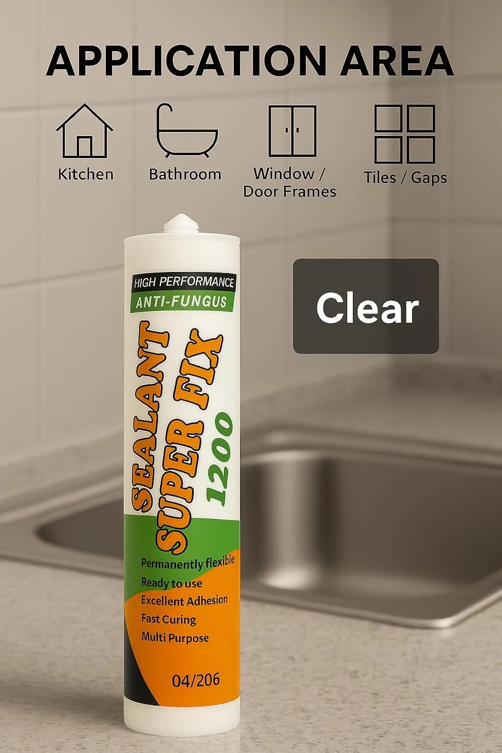 سیلیکون درزگیر ضد قارچ سوپر فیکس 1200 پریمیوم | ضد آب، چسبندگی قوی، خشک شدن سریع، شفاف 280 میلی لیتر