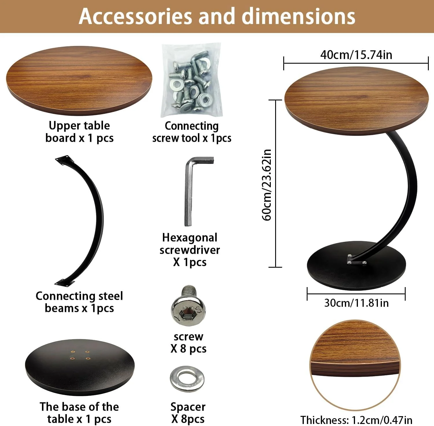 میز عسلی کنار مبل BOBBYQ، میز کنار تختی، میز عسلی C شکل، میز کنار تختی با قاب فلزی با مونتاژ آسان، میز چند منظوره قابل حمل (مدل 1)